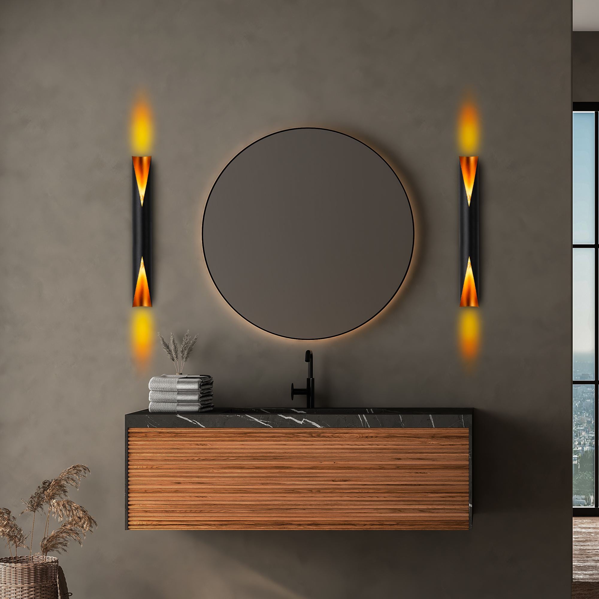 Candeeiro de Parede – 8 x 59 x 12 cm – Preto – Metal