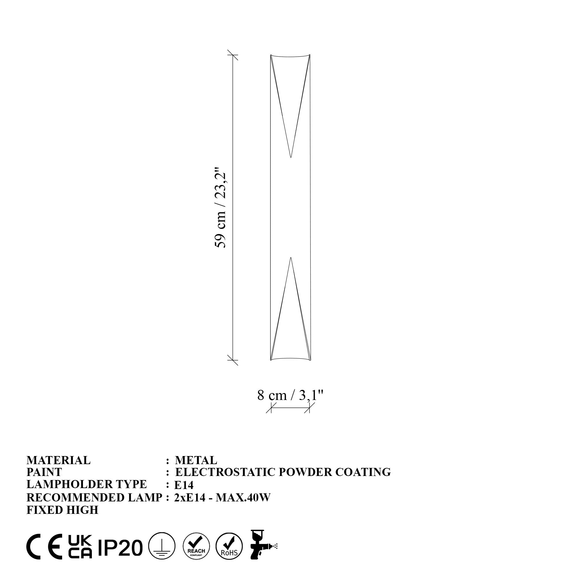 Candeeiro de Parede – 8 x 59 x 12 cm – Preto – Metal