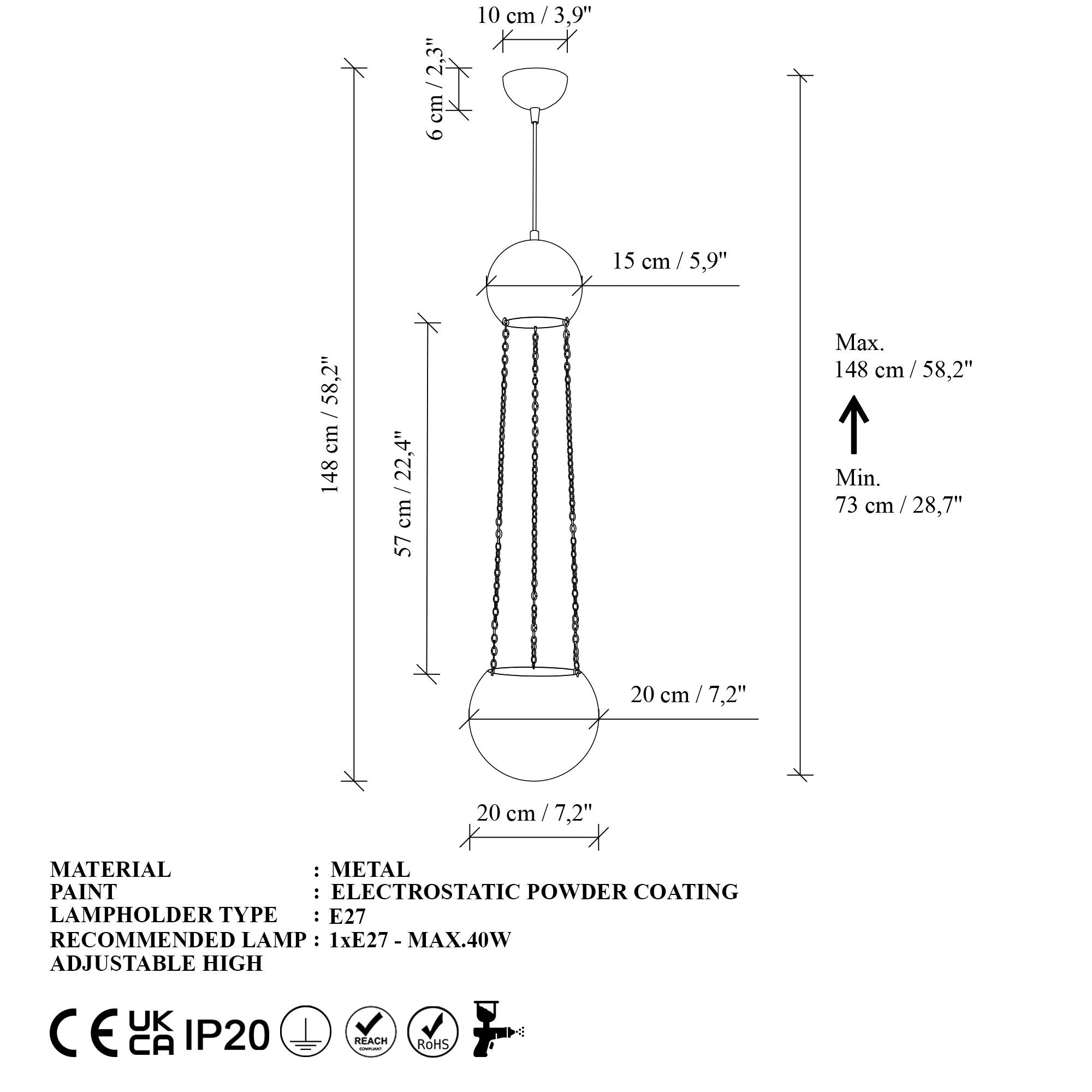 Candeeiro de Teto – 20 x 20 x 148 cm – Verde – Metal