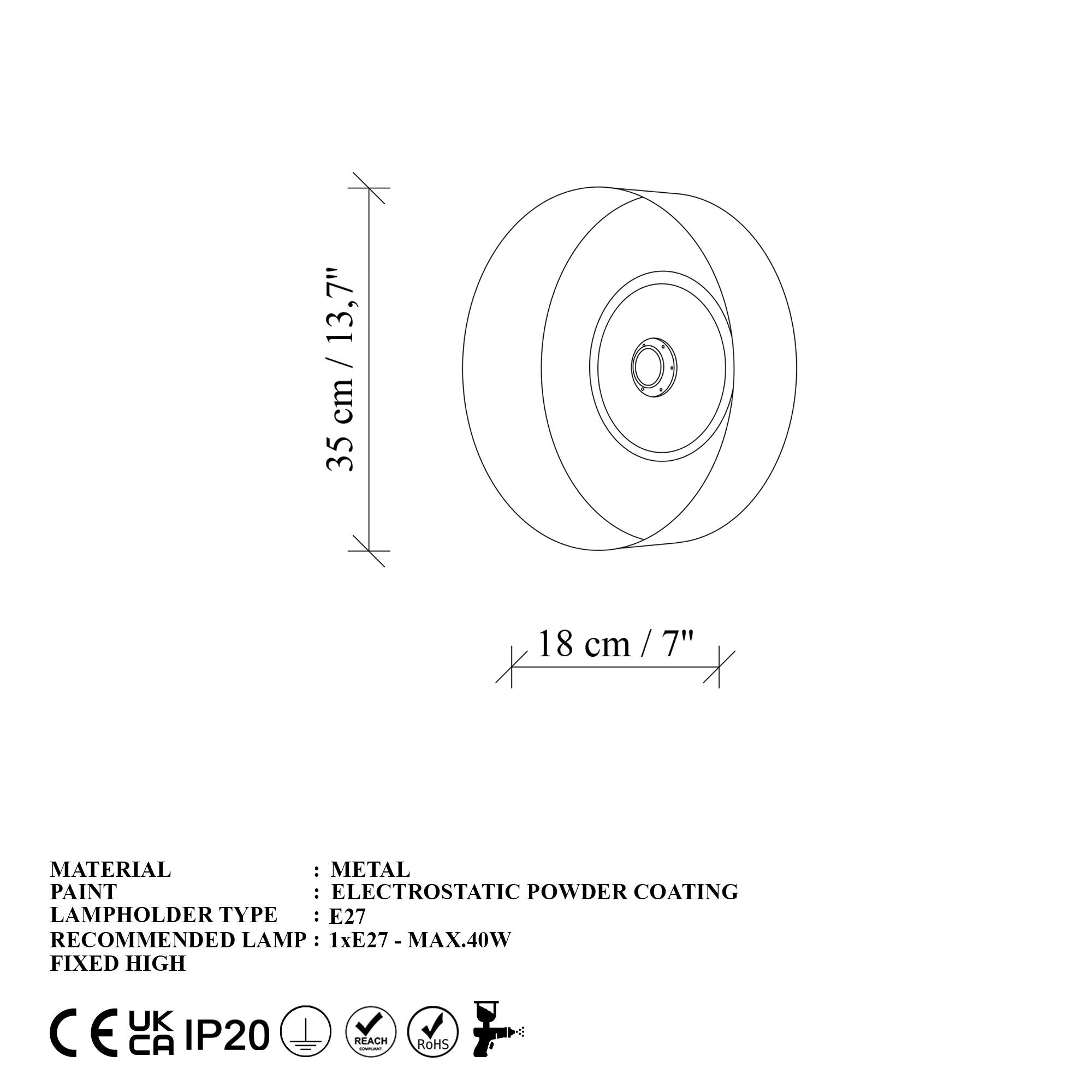 Candeeiro de Parede – 35 x 35 x 18 cm – Preto – Metal