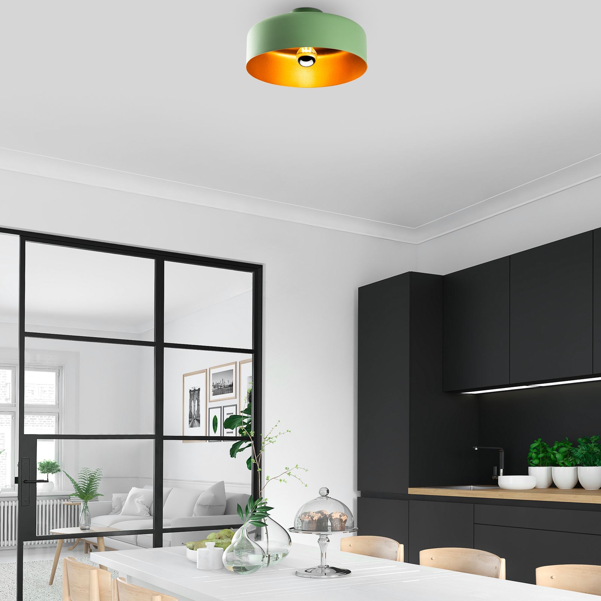 Candeeiro de Teto – 35 x 35 x 18 cm – Verde – Metal