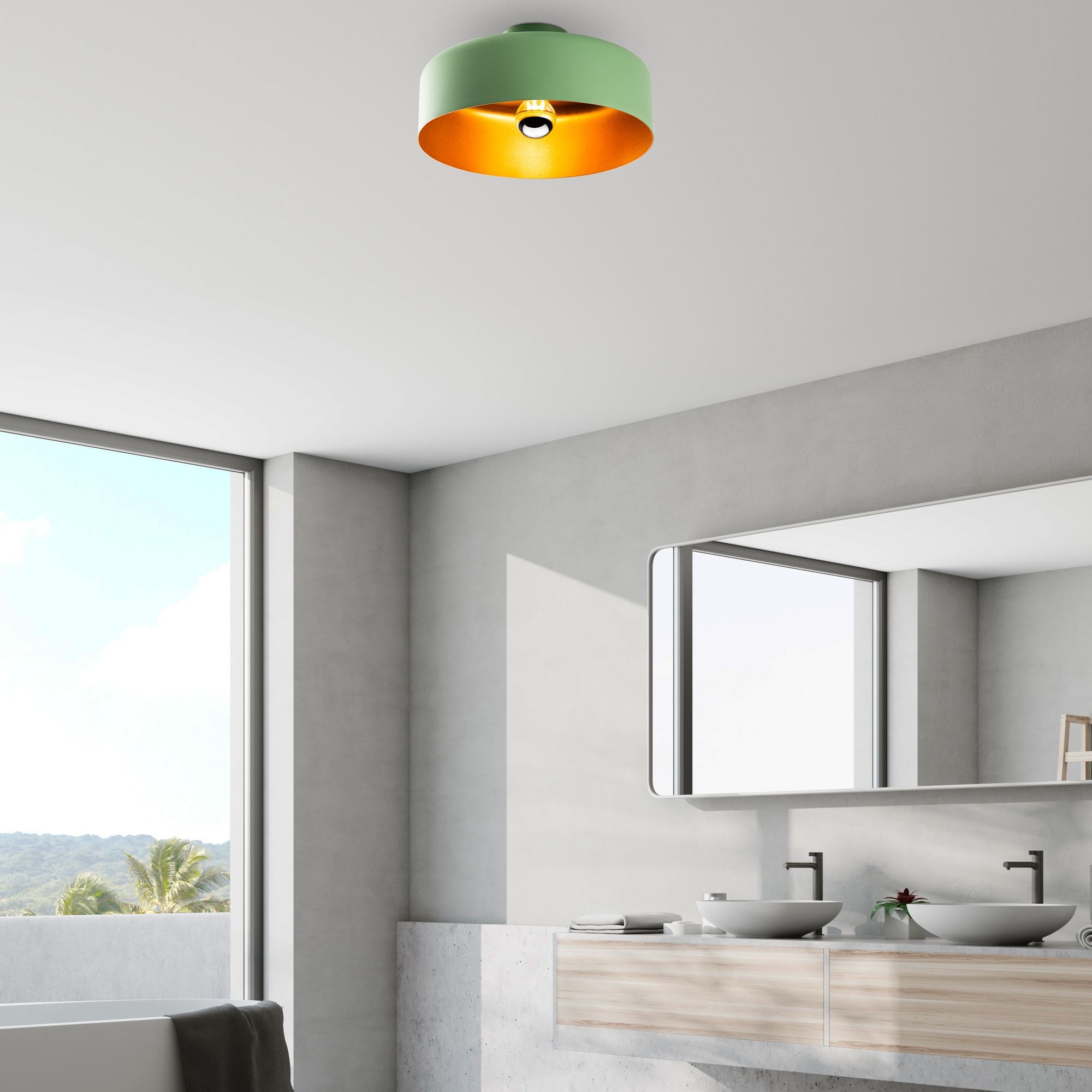 Candeeiro de Teto – 35 x 35 x 18 cm – Verde – Metal