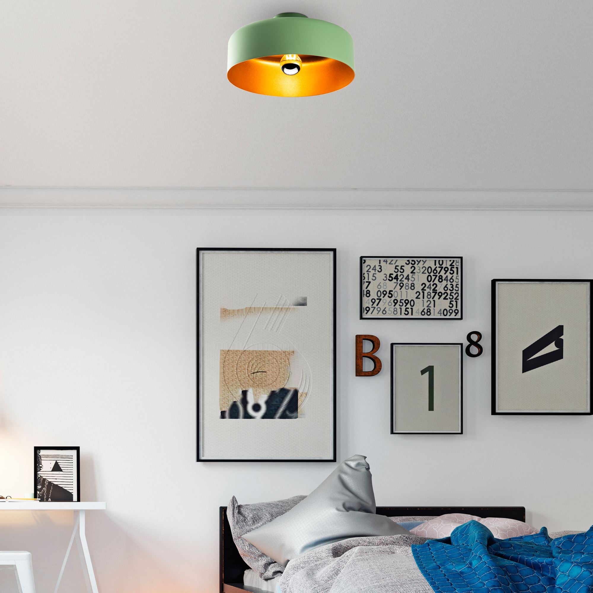 Candeeiro de Teto – 35 x 35 x 18 cm – Verde – Metal