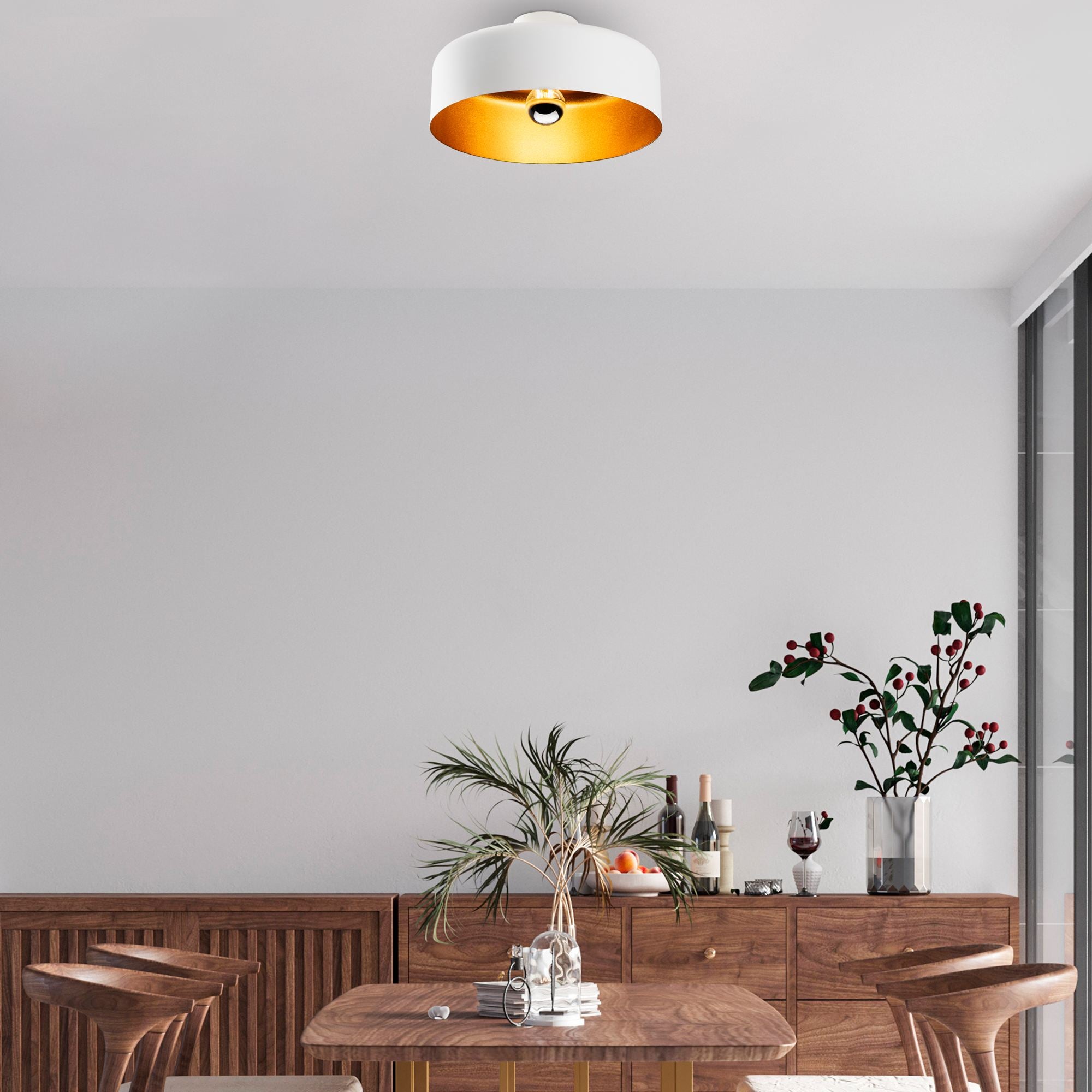 Candeeiro de Teto - 35 x 35 x 18 cm - Branco - Metal