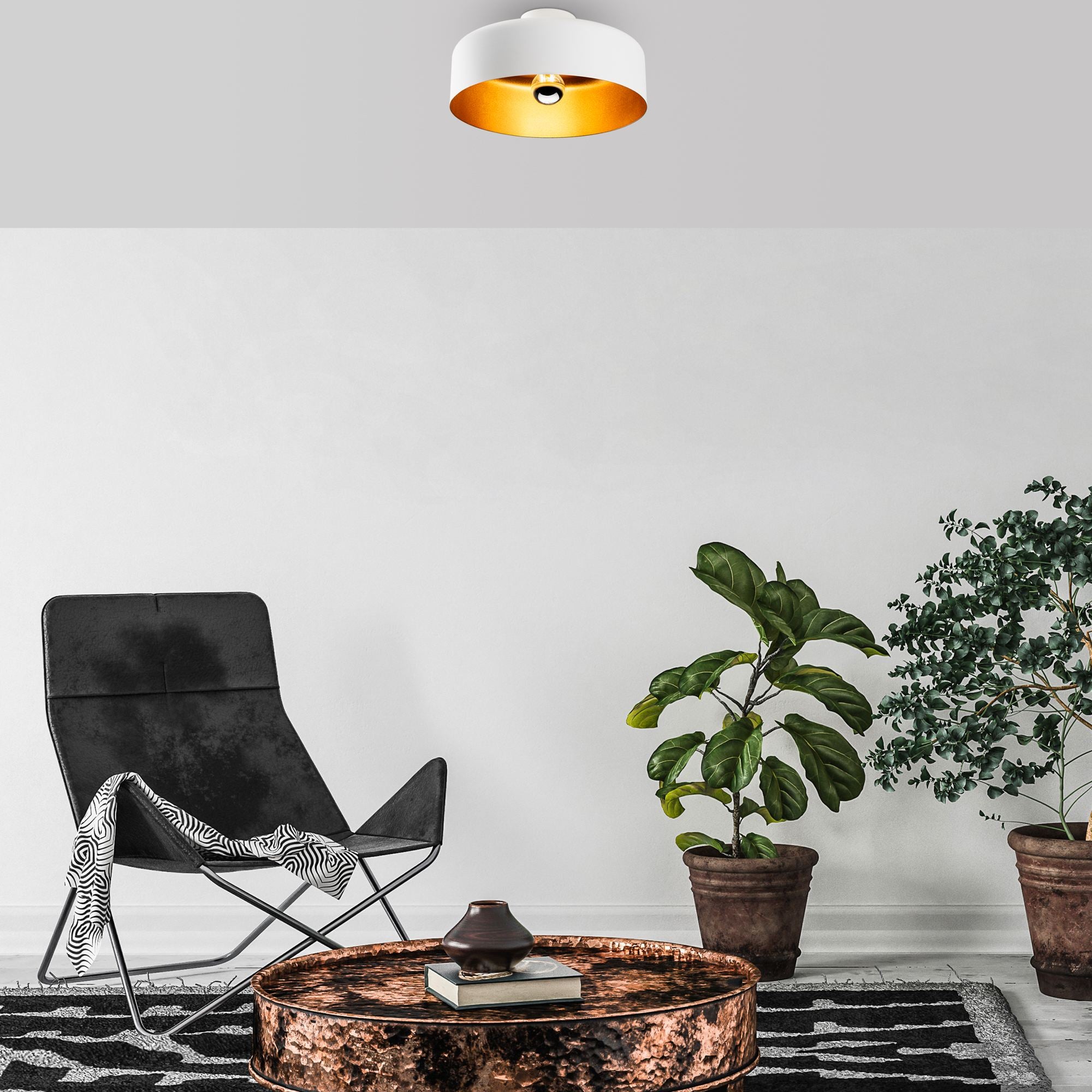 Candeeiro de Teto - 35 x 35 x 18 cm - Branco - Metal