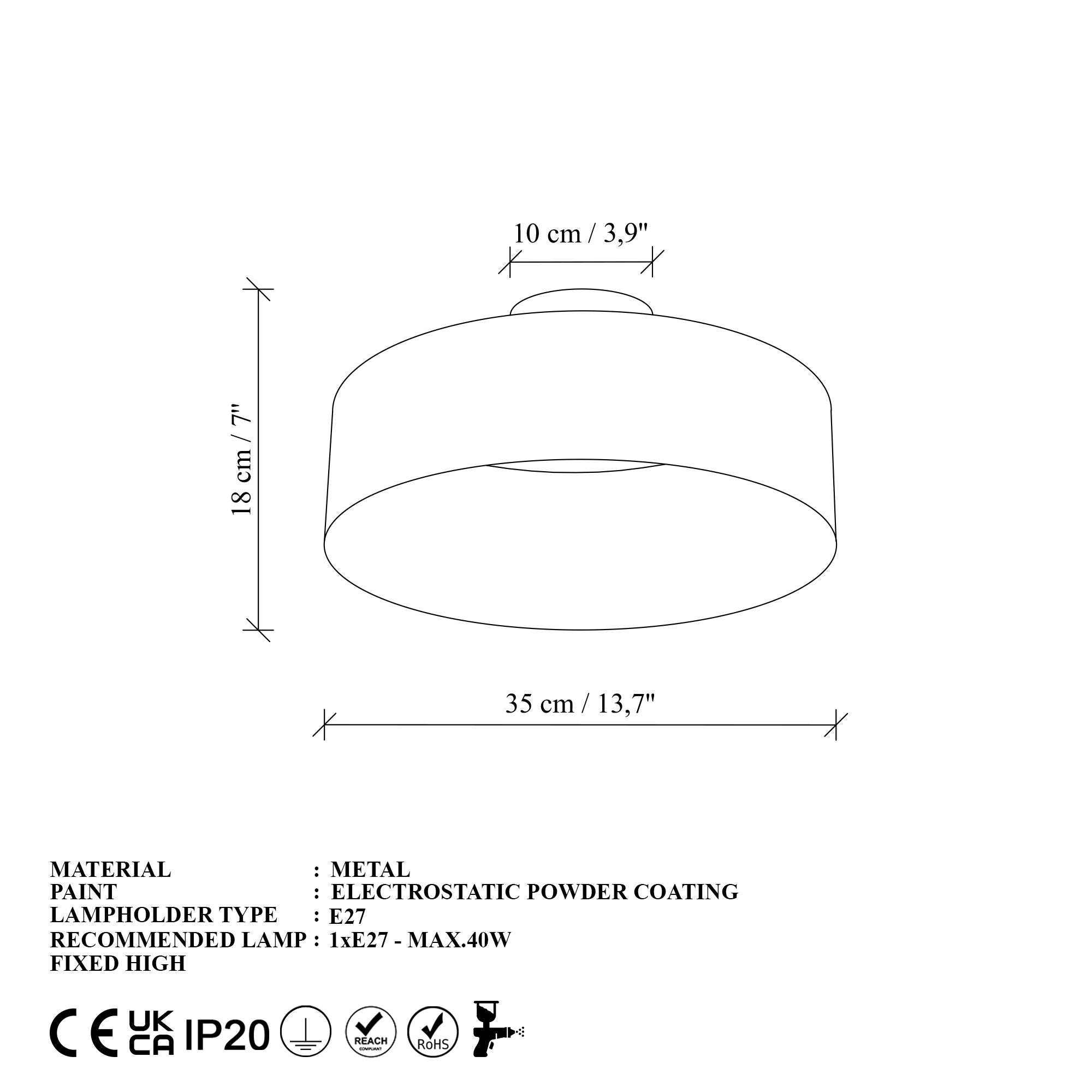 Candeeiro de Teto - 35 x 35 x 18 cm - Branco - Metal