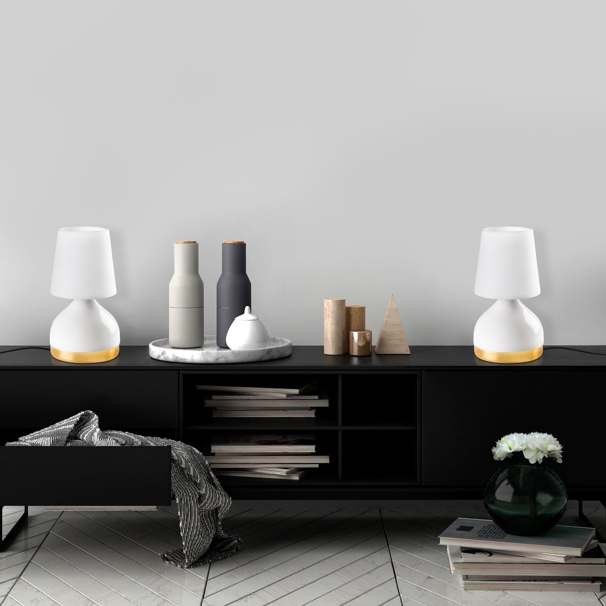 Conjunto de Candeeiros de Mesa – 17 x 17 x 33 cm – Branco – Metal