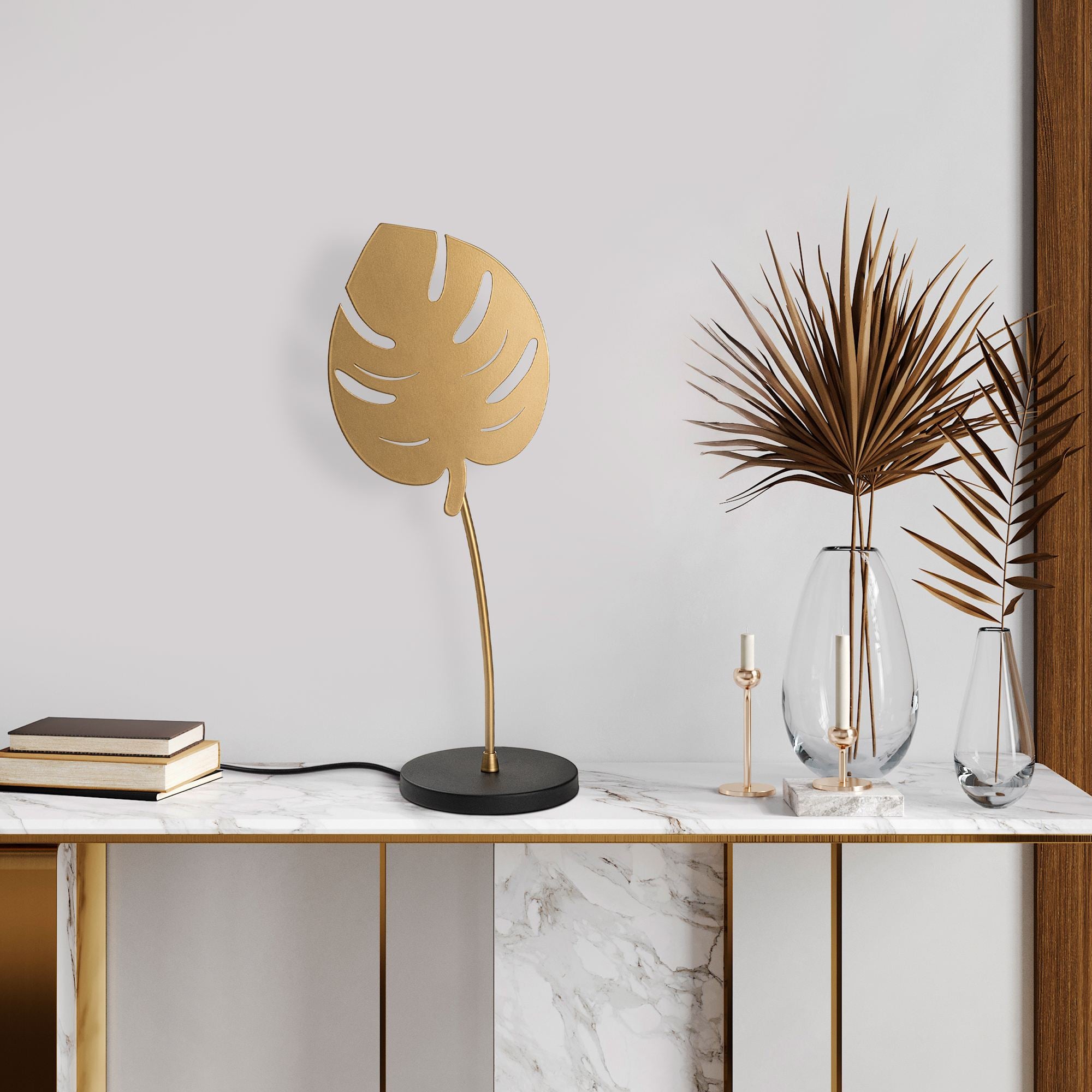 Candeeiro de mesa-Leaf-Dourado
Preto
