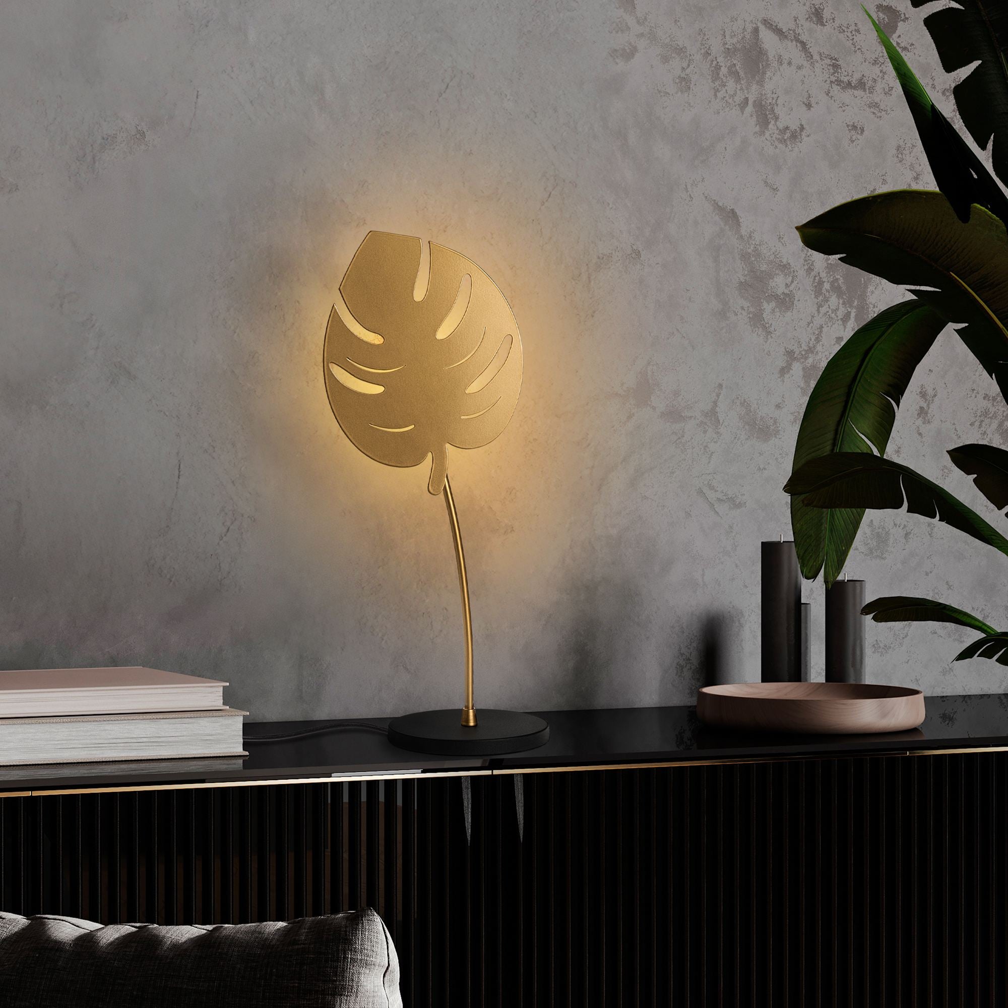 Candeeiro de mesa-Leaf-Dourado
Preto