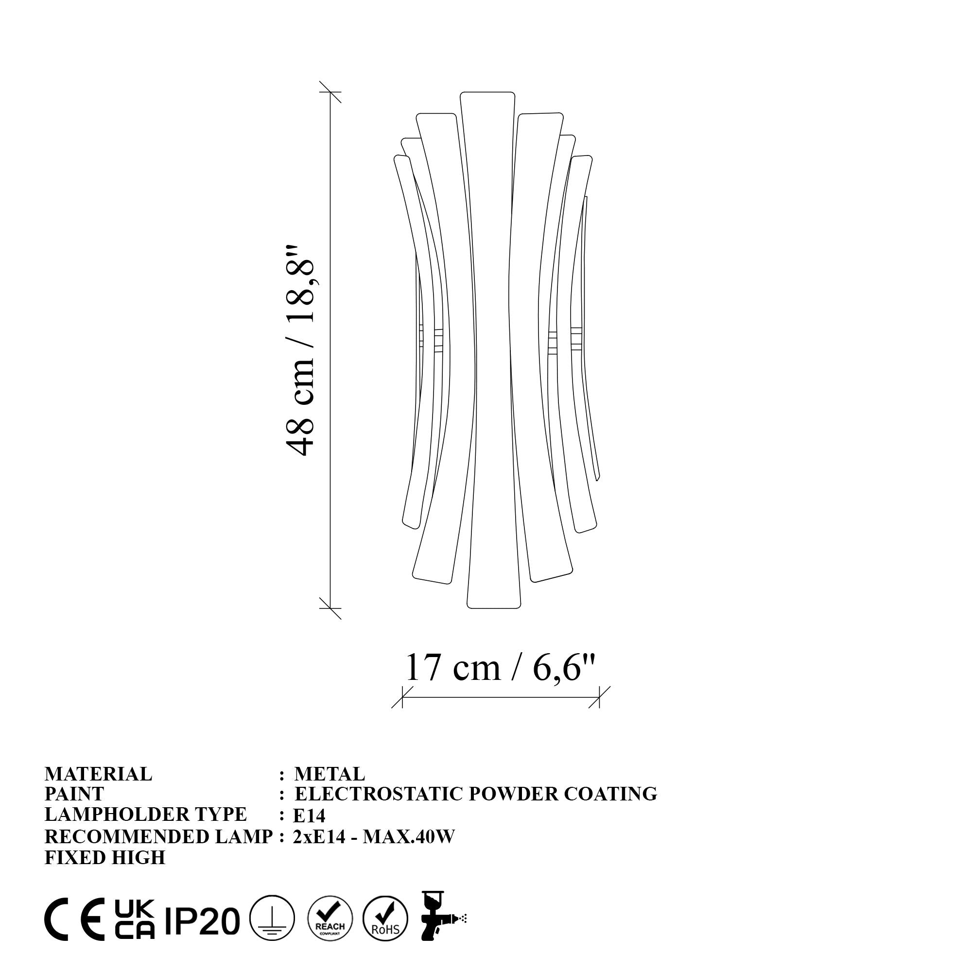 Candeeiro de Parede – 48 cm – Dourado – Metal