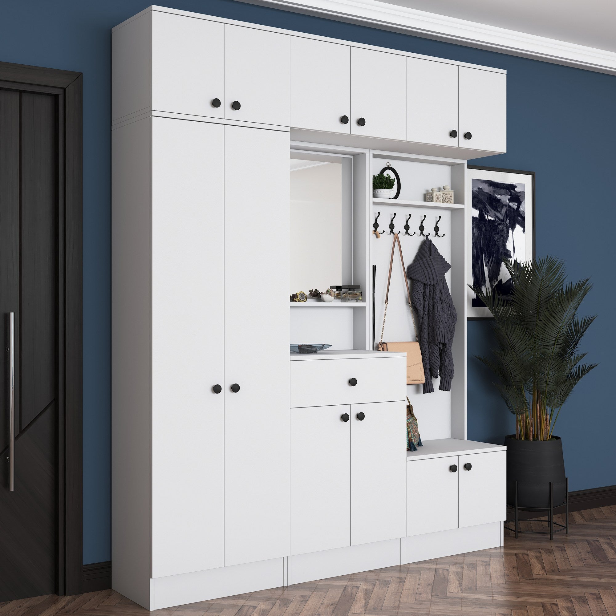 Aparador de hall – 179,6 x 226,4 x 35,5 cm – Branco – 100% aglomerado E1 revestido com melamina