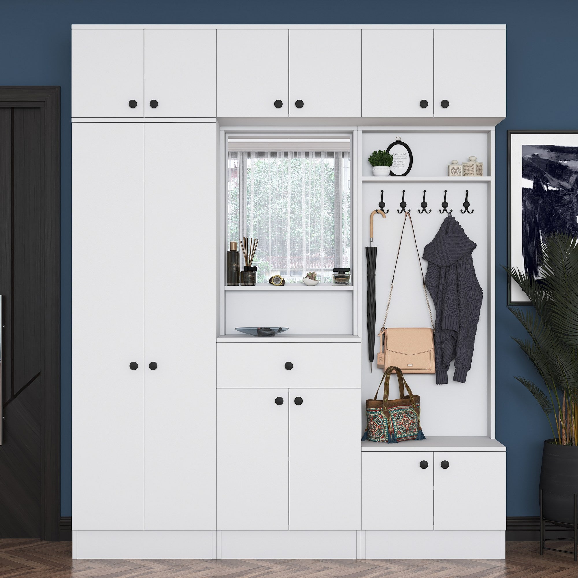 Aparador de hall – 179,6 x 226,4 x 35,5 cm – Branco – 100% aglomerado E1 revestido com melamina