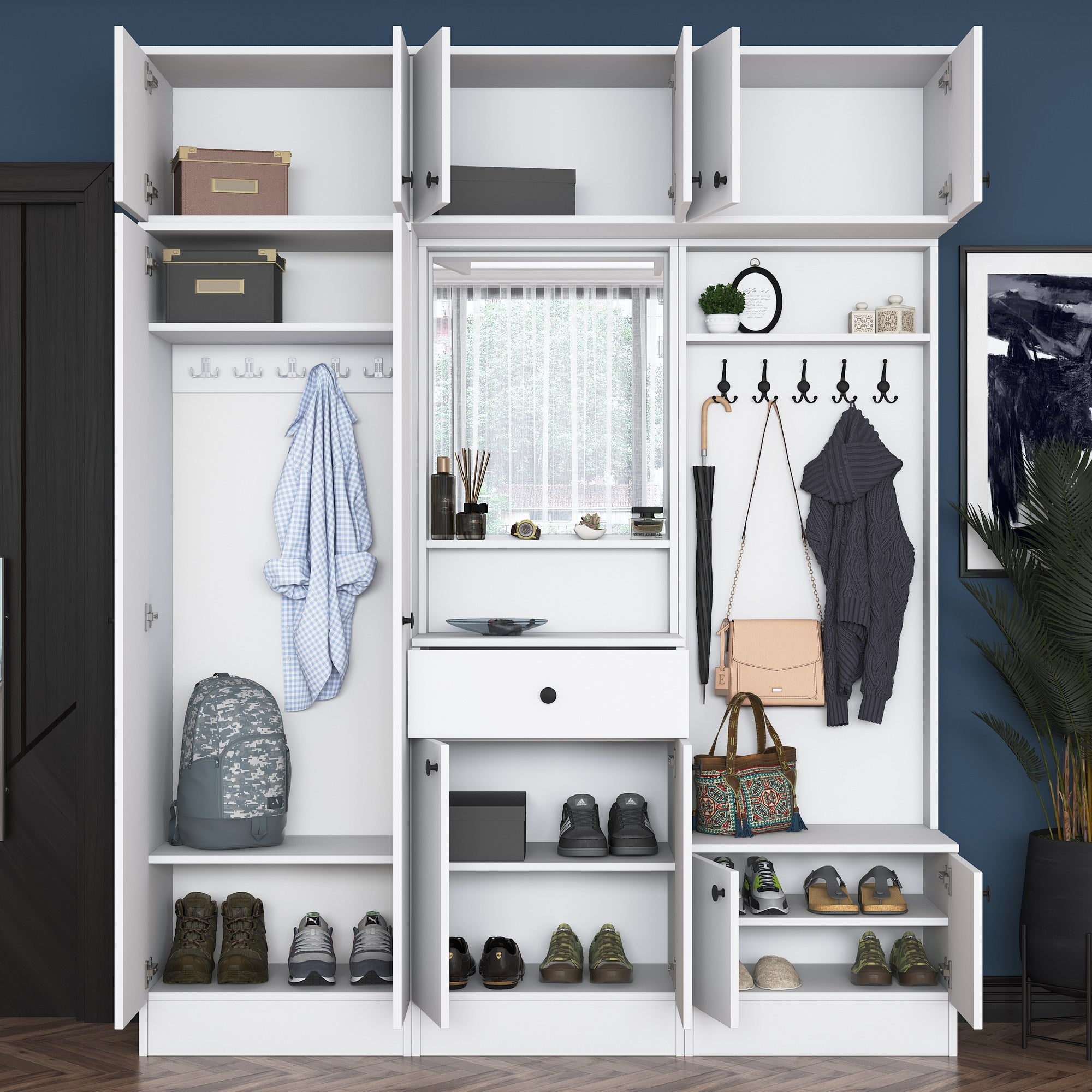 Aparador de hall – 179,6 x 226,4 x 35,5 cm – Branco – 100% aglomerado E1 revestido com melamina