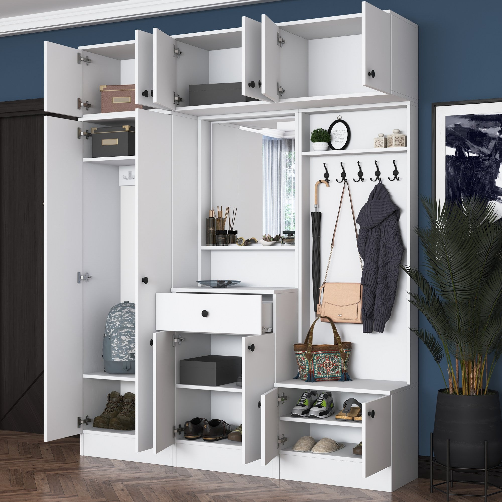 Aparador de hall – 179,6 x 226,4 x 35,5 cm – Branco – 100% aglomerado E1 revestido com melamina