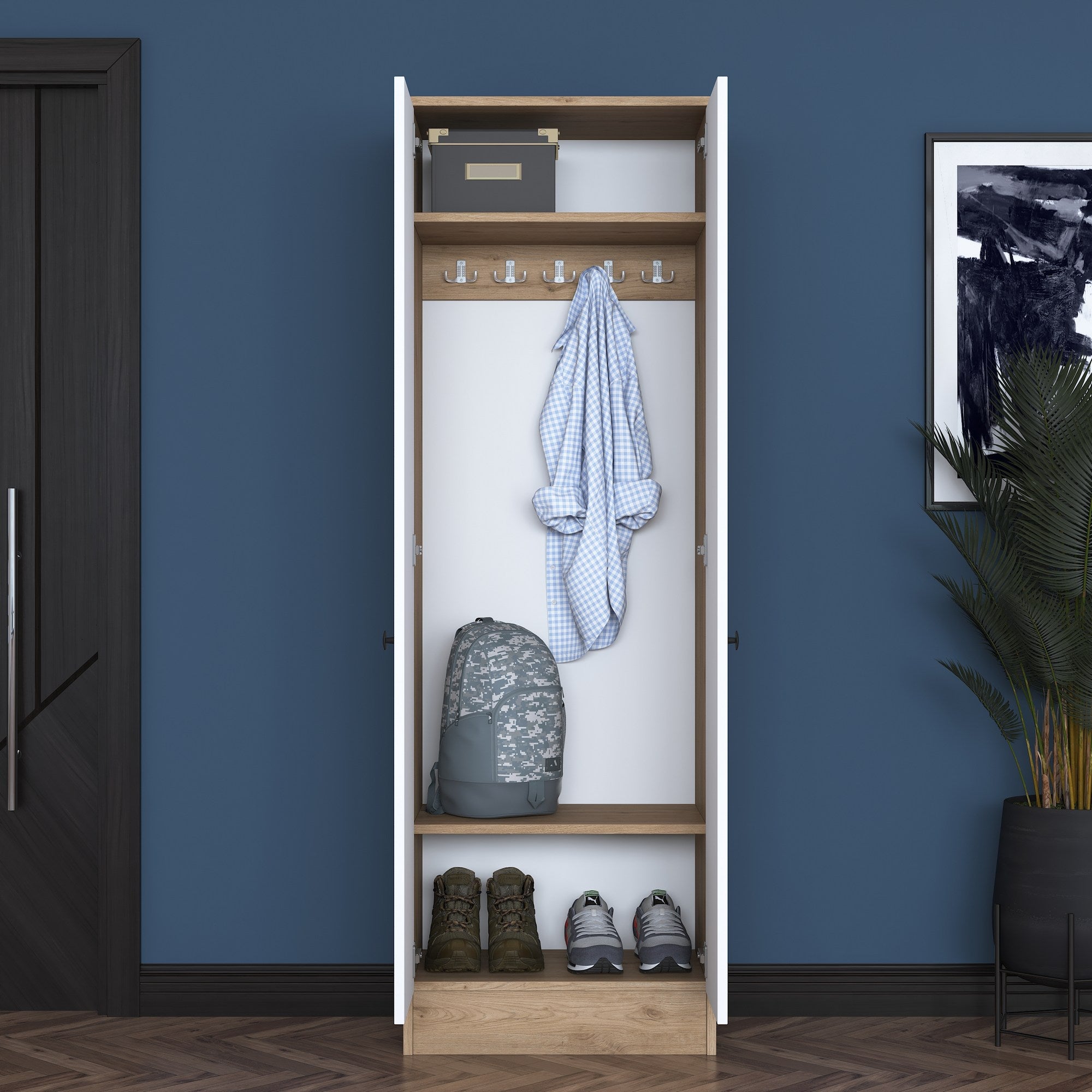 Conjunto para hall de entrada – 59,8 x 182,8 x 37,5 cm – Branco e Nogueira – Aglomerado de partículas