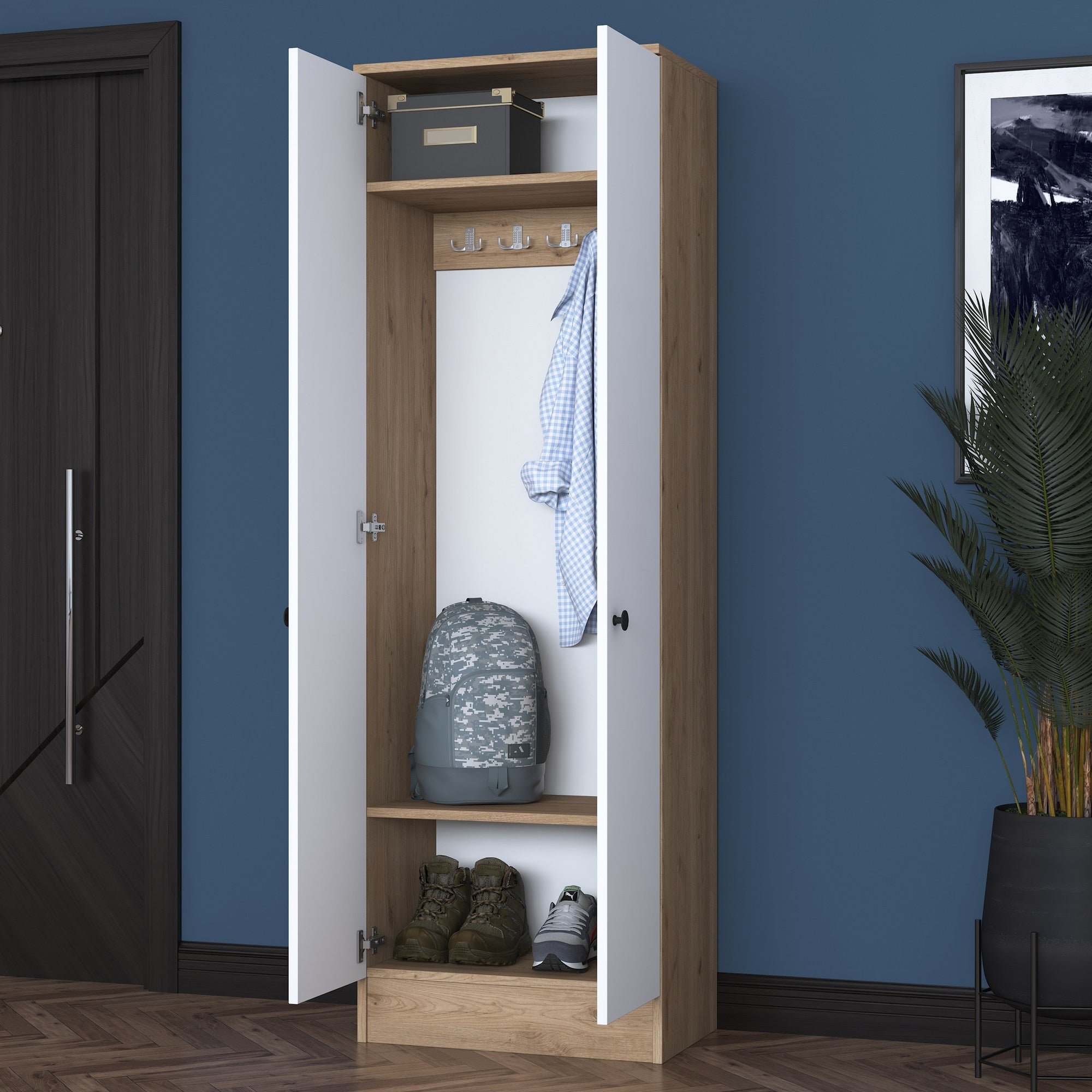 Conjunto para hall de entrada – 59,8 x 182,8 x 37,5 cm – Branco e Nogueira – Aglomerado de partículas