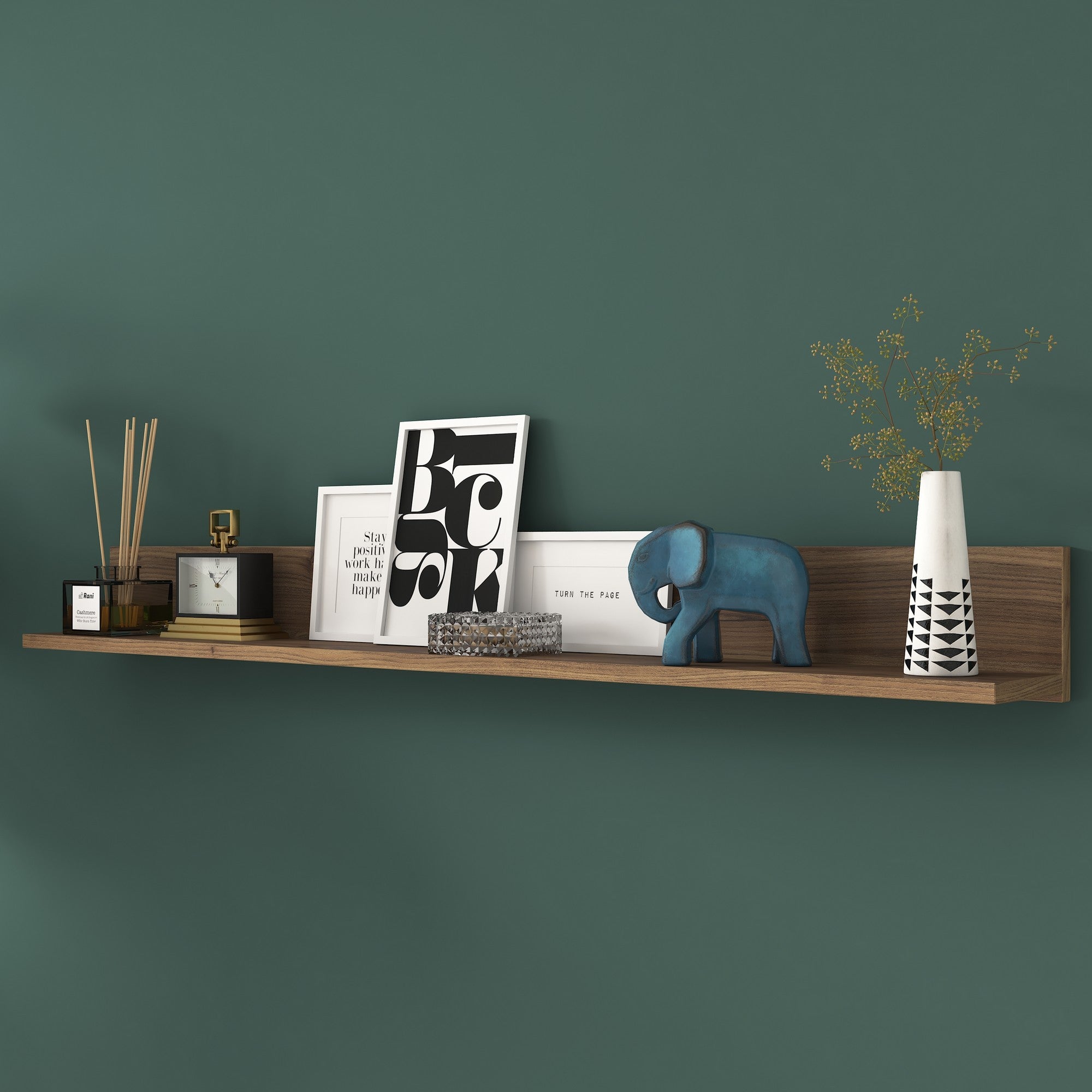 Prateleira de parede escandinava, cor nogueira, 135,8 x 15 x 13 cm | Painel de partículas 100% revestido com melamina | Solução de armazenamento elegante e funcional para casas modernas
