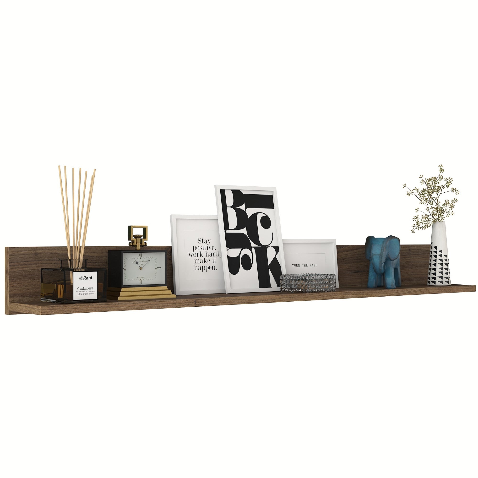 Prateleira de parede escandinava, cor nogueira, 135,8 x 15 x 13 cm | Painel de partículas 100% revestido com melamina | Solução de armazenamento elegante e funcional para casas modernas