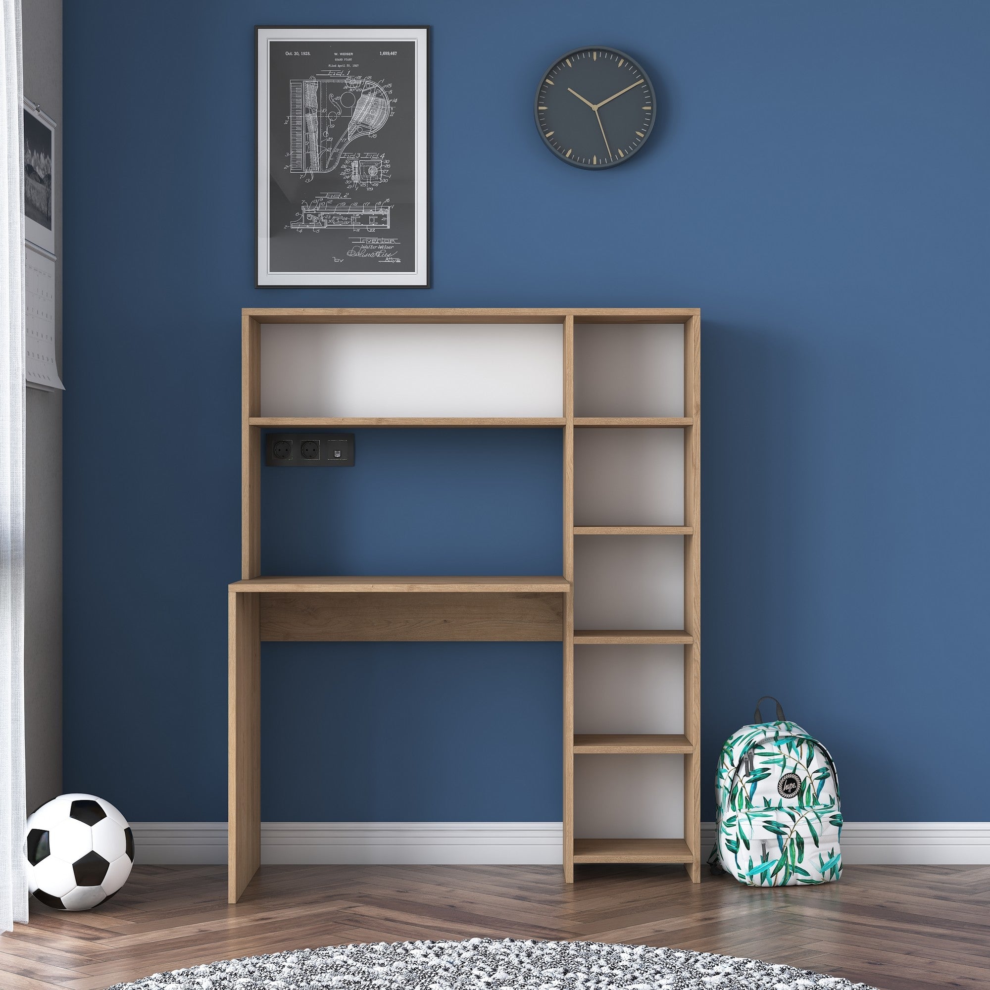 Secretária de Estudo com Estante – 113,2 x 141,8 x 40 cm – Carvalho – Painéis de partículas revestidos a melamina