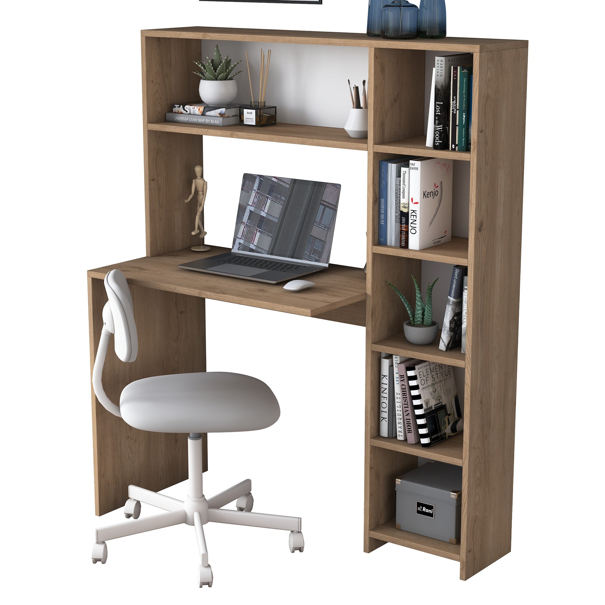 Secretária de Estudo com Estante – 113,2 x 141,8 x 40 cm – Carvalho – Painéis de partículas revestidos a melamina