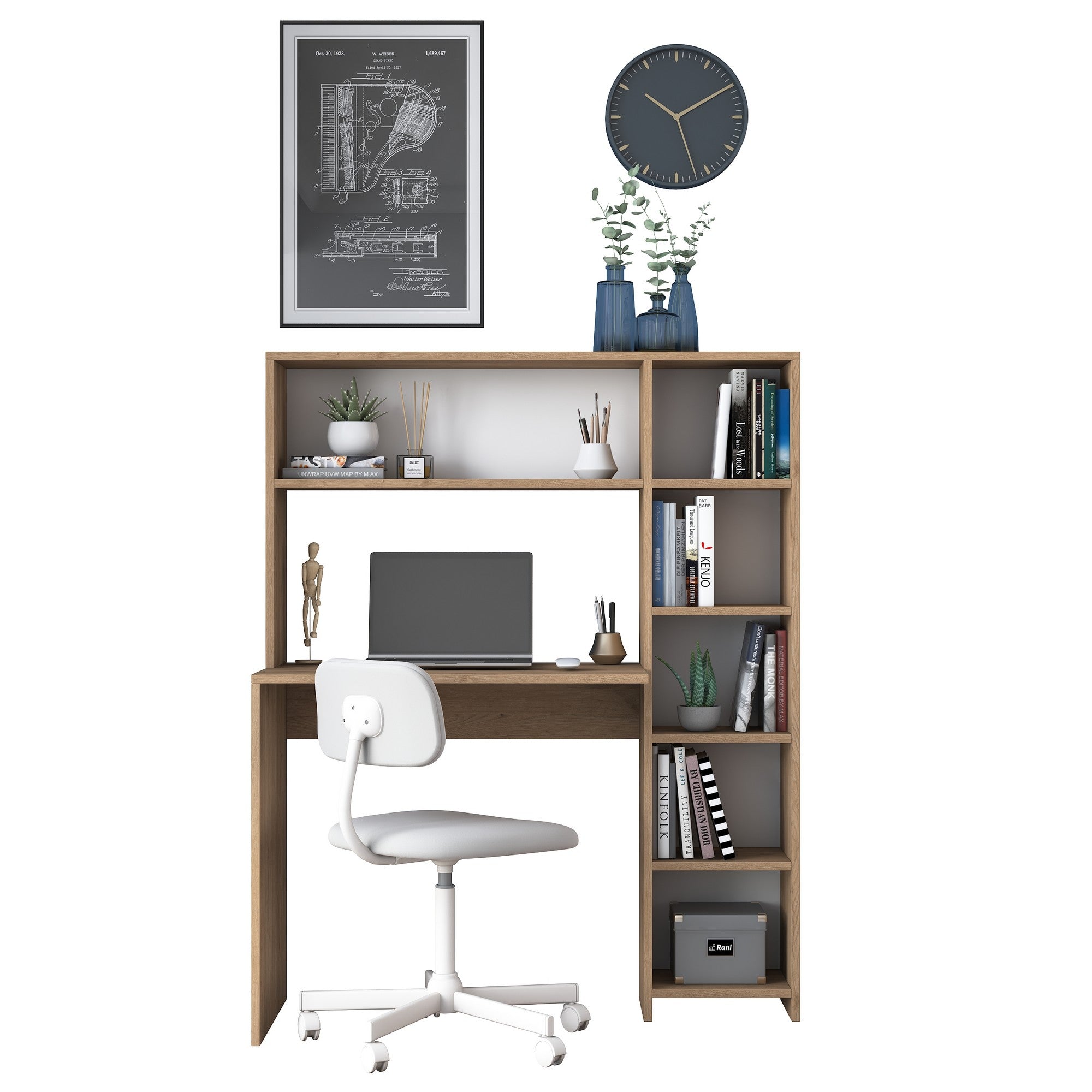 Secretária de Estudo com Estante – 113,2 x 141,8 x 40 cm – Carvalho – Painéis de partículas revestidos a melamina