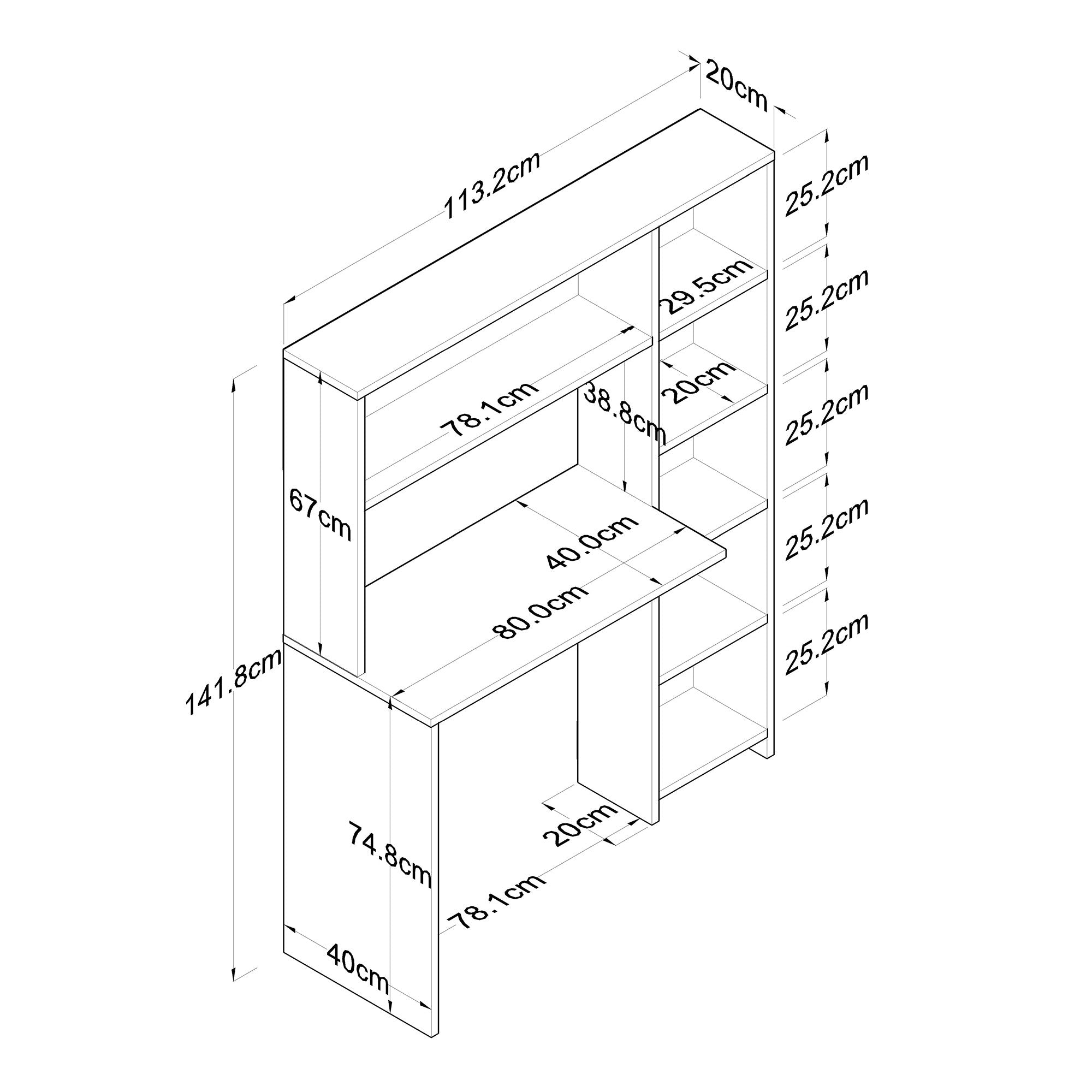Secretária de Estudo Escandinava com Estante – 113,2 x 141,8 x 40 cm – Branca – Painel de Partículas