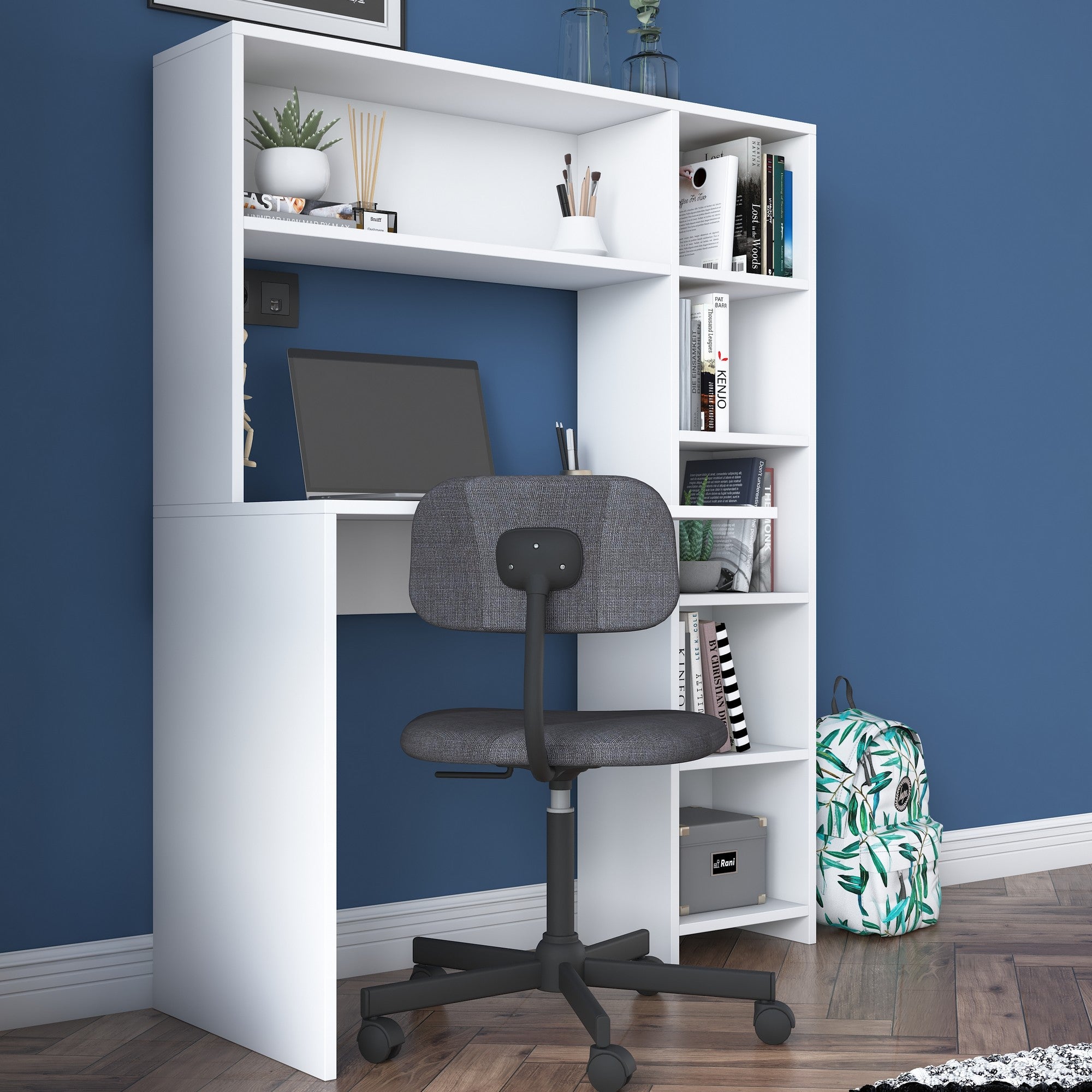 Secretária de Estudo Escandinava com Estante – 113,2 x 141,8 x 40 cm – Branca – Painel de Partículas