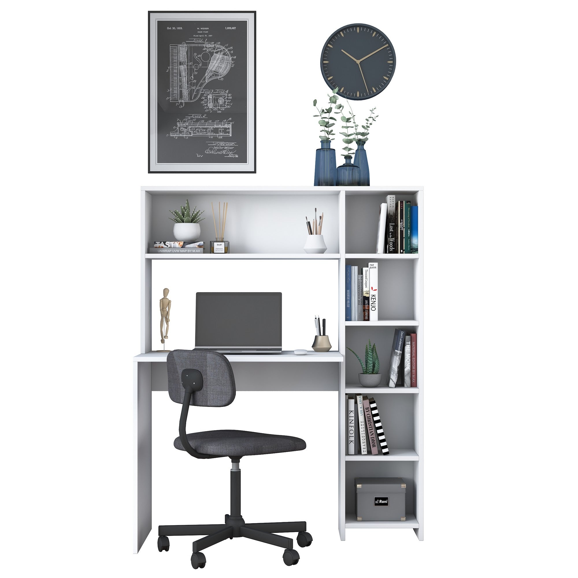Secretária de Estudo Escandinava com Estante – 113,2 x 141,8 x 40 cm – Branca – Painel de Partículas