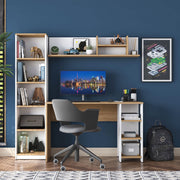 Secretária de Estudo – 160 cm x 161,8 cm x 45 cm – Nogueira e Branco – Aglomerado