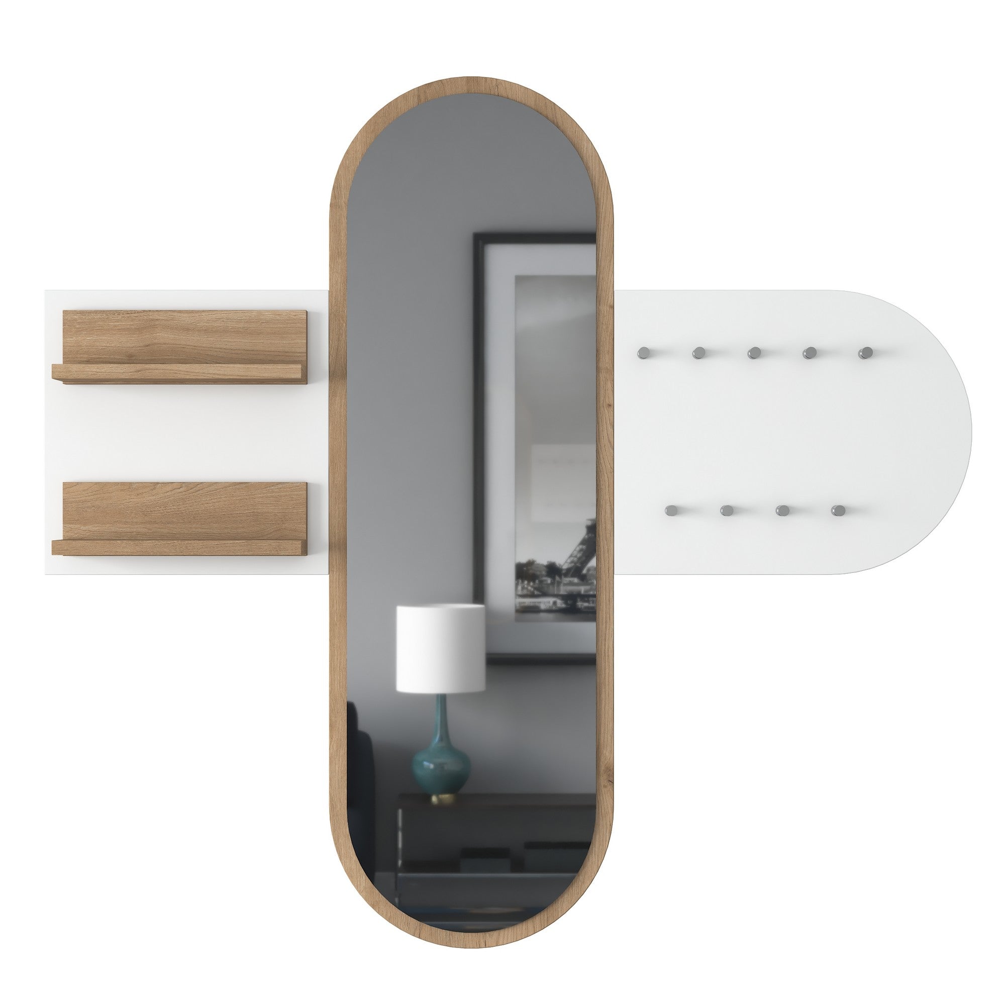 Suporte de Hall Moderno com Suporte de Parede, Branco e Nogueira, 125 x 120 x 12 cm | Aglomerado E1 100% Revestido com Melamina, 18 mm de Espessura | Armazenamento Multiuso e Cabide