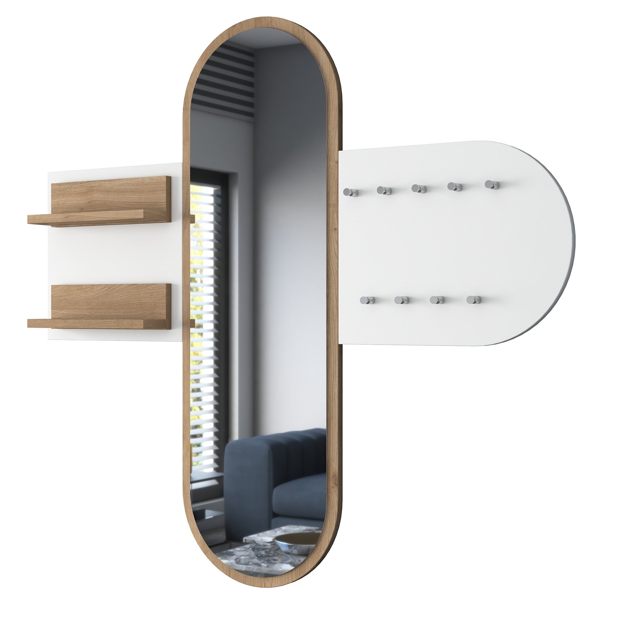Suporte de Hall Moderno com Suporte de Parede, Branco e Nogueira, 125 x 120 x 12 cm | Aglomerado E1 100% Revestido com Melamina, 18 mm de Espessura | Armazenamento Multiuso e Cabide
