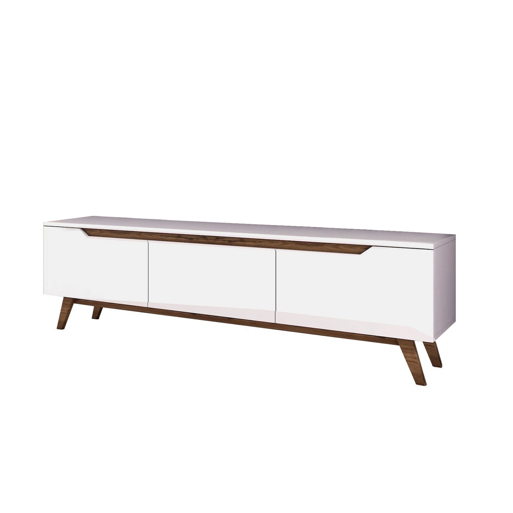 Suporte de TV moderno com prateleiras, branco e nogueira, 180 cm x 48,6 cm x 35 cm | Painel de partículas 100% revestido de melamina, 18 mm de espessura | Solução de armazenamento elegante e funcional