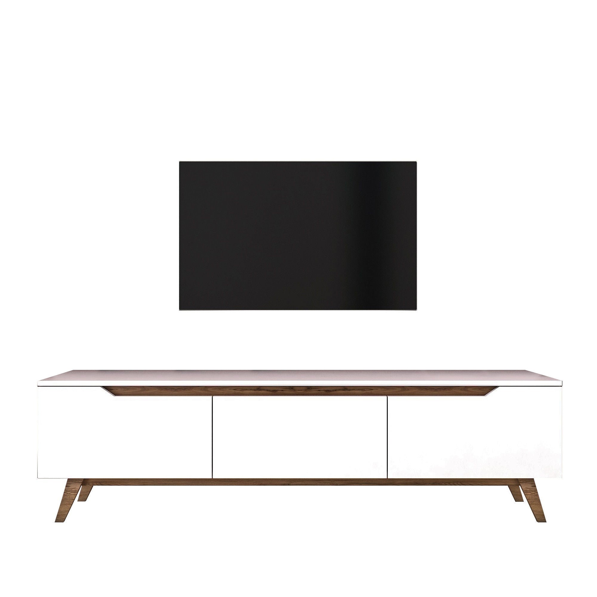 Suporte de TV moderno com prateleiras, branco e nogueira, 180 cm x 48,6 cm x 35 cm | Painel de partículas 100% revestido de melamina, 18 mm de espessura | Solução de armazenamento elegante e funcional