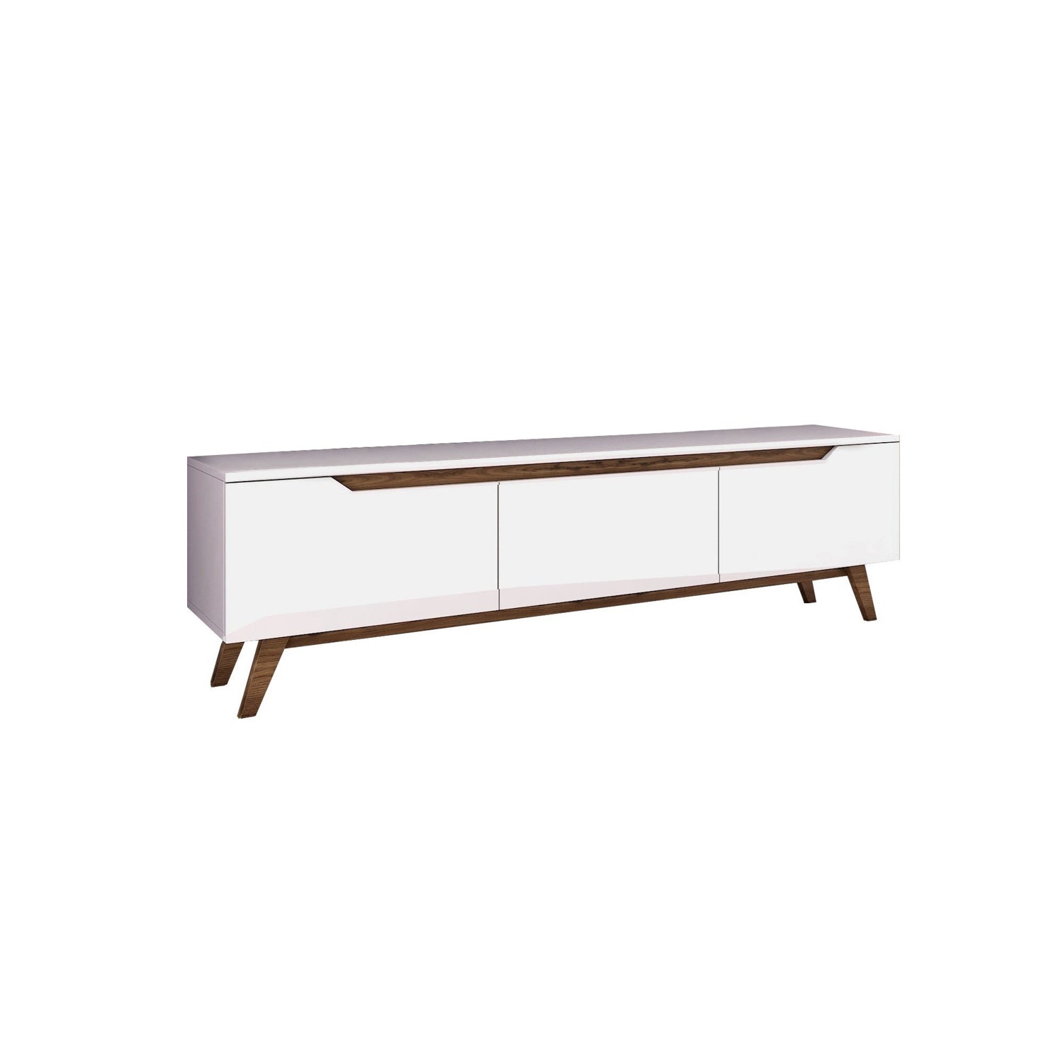 Suporte de TV moderno com prateleiras, branco e nogueira, 180 cm x 48,6 cm x 35 cm | Painel de partículas 100% revestido de melamina, 18 mm de espessura | Solução de armazenamento elegante e funcional