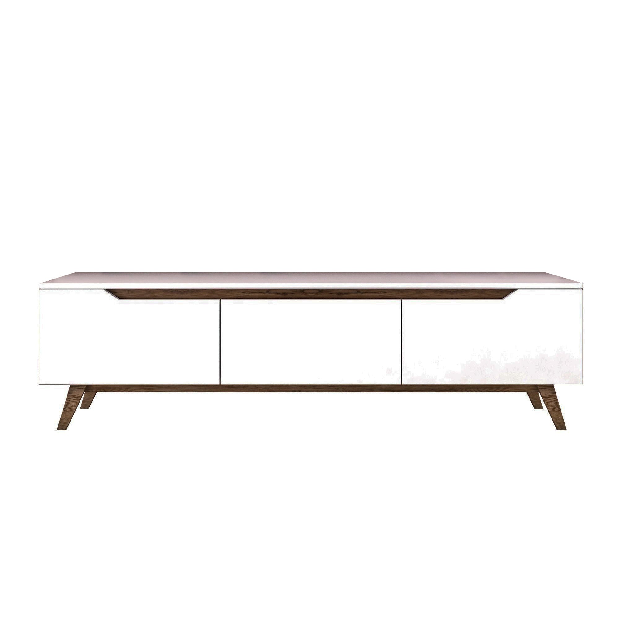 Suporte de TV moderno com prateleiras, branco e nogueira, 180 cm x 48,6 cm x 35 cm | Painel de partículas 100% revestido de melamina, 18 mm de espessura | Solução de armazenamento elegante e funcional