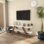 Suporte de TV moderno, branco e nogueira, 120 cm x 45 cm x 33,1 cm | Painel de partículas 100% revestido de melamina, 18 mm de espessura | Montável na parede, design elegante e funcional