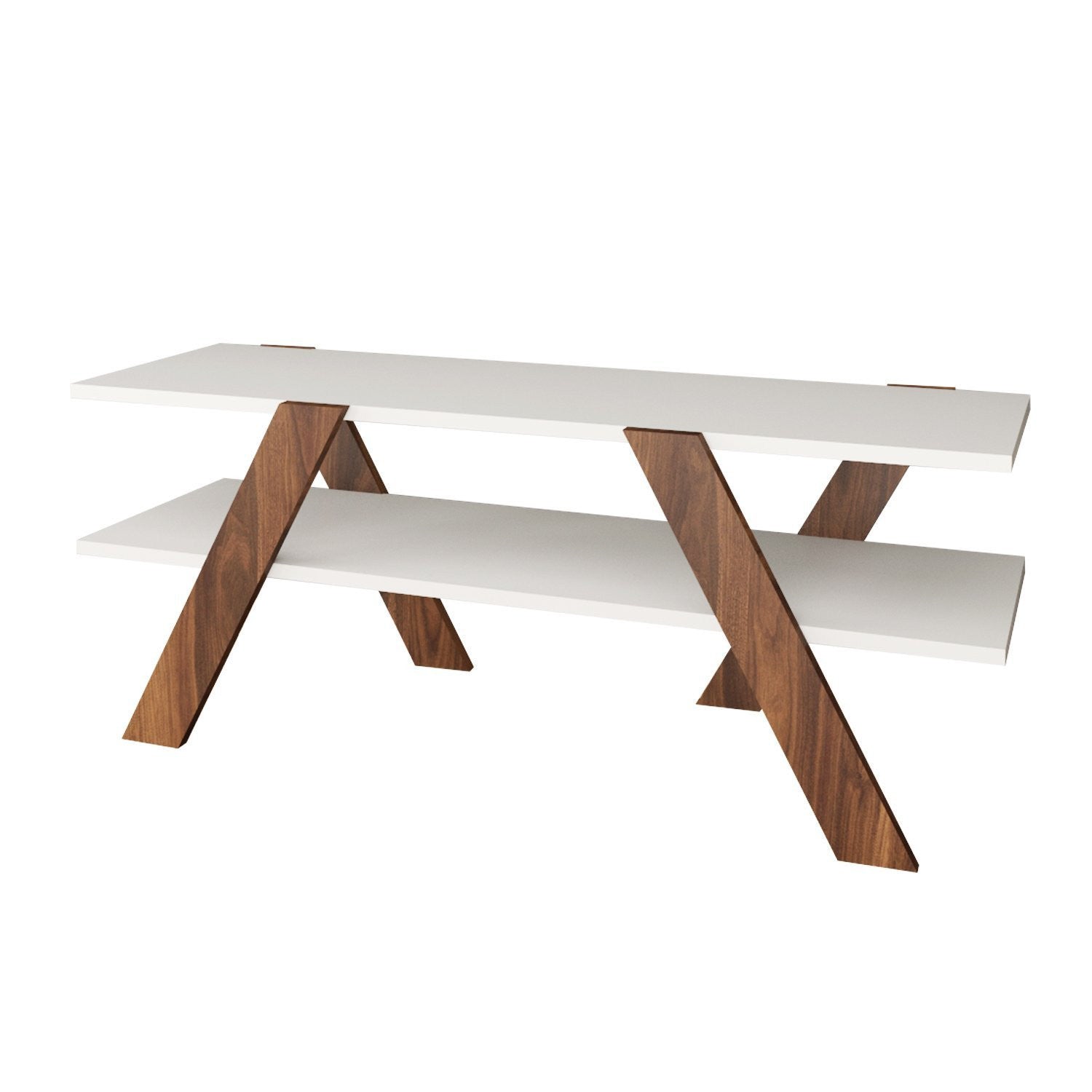 Suporte de TV moderno, branco e nogueira, 120 cm x 45 cm x 33,1 cm | Painel de partículas 100% revestido de melamina, 18 mm de espessura | Montável na parede, design elegante e funcional