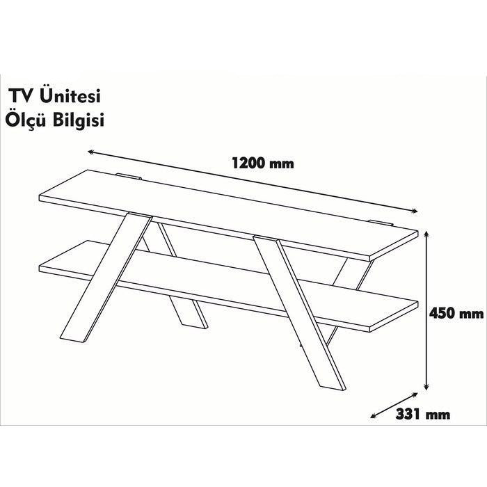 Suporte de TV moderno, branco e nogueira, 120 cm x 45 cm x 33,1 cm | Painel de partículas 100% revestido de melamina, 18 mm de espessura | Montável na parede, design elegante e funcional