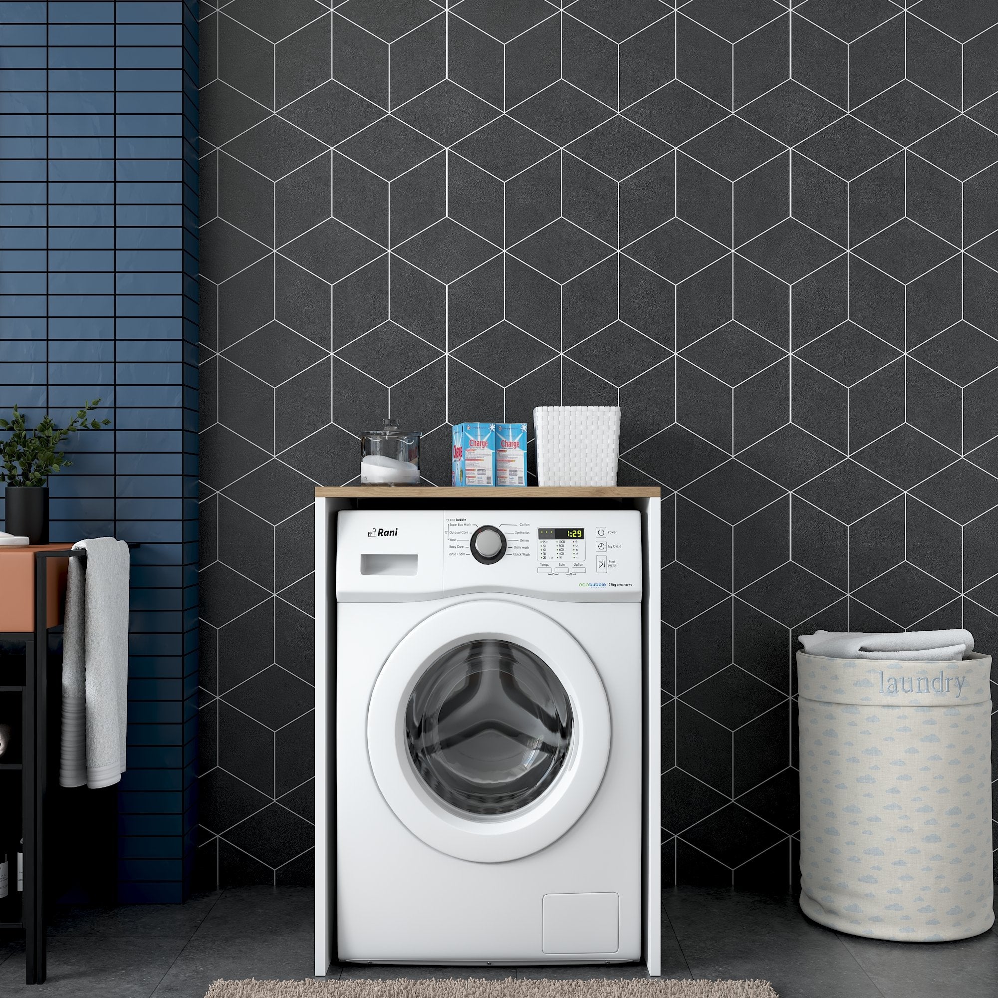 Armário para Máquina de Lavar – 65 cm x 91,8 cm x 60 cm – Nogueira e Branco – Melamina