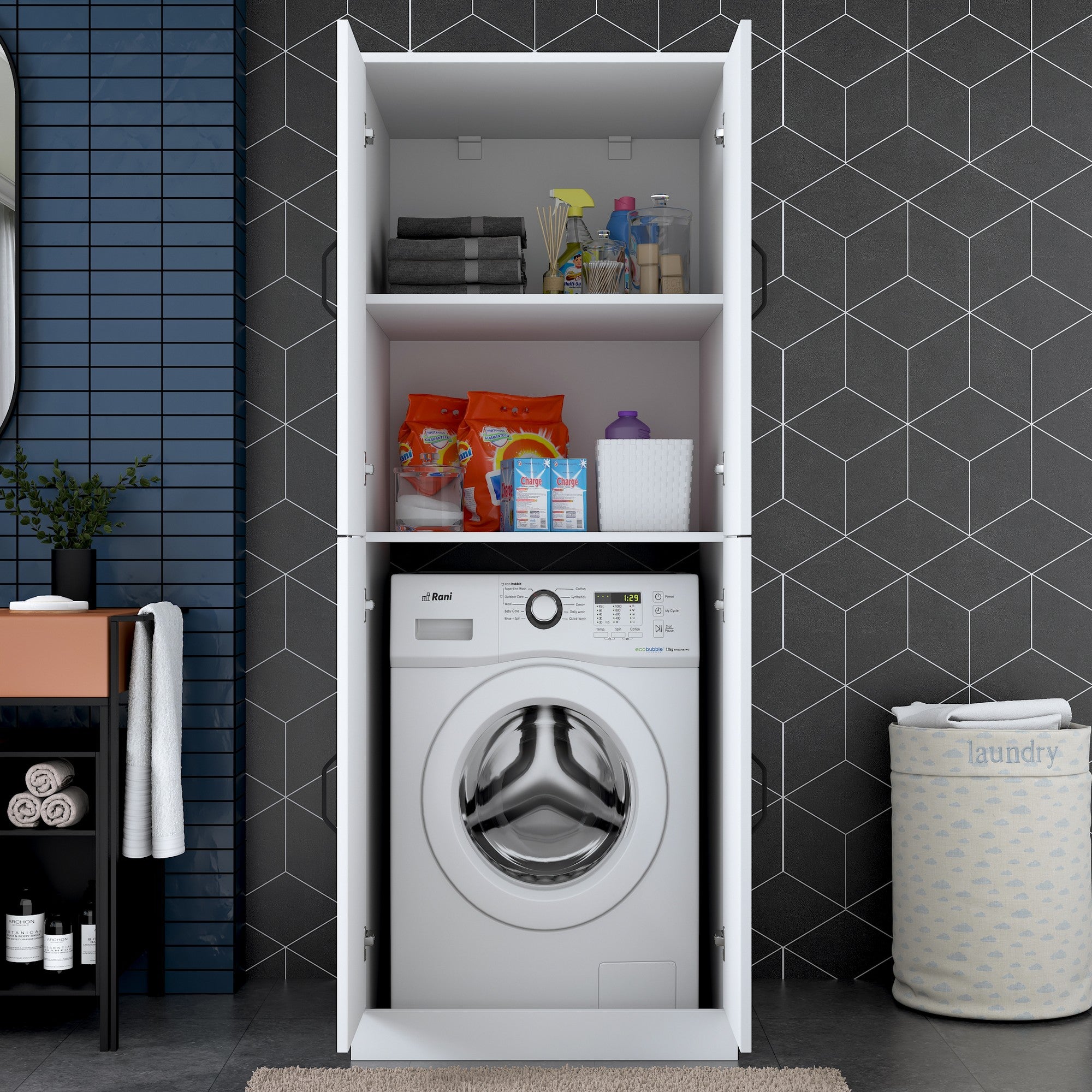 Armário para Máquina de Lavar – 70 cm x 181.8 cm x 72.5 cm – Branco – Aglomerado