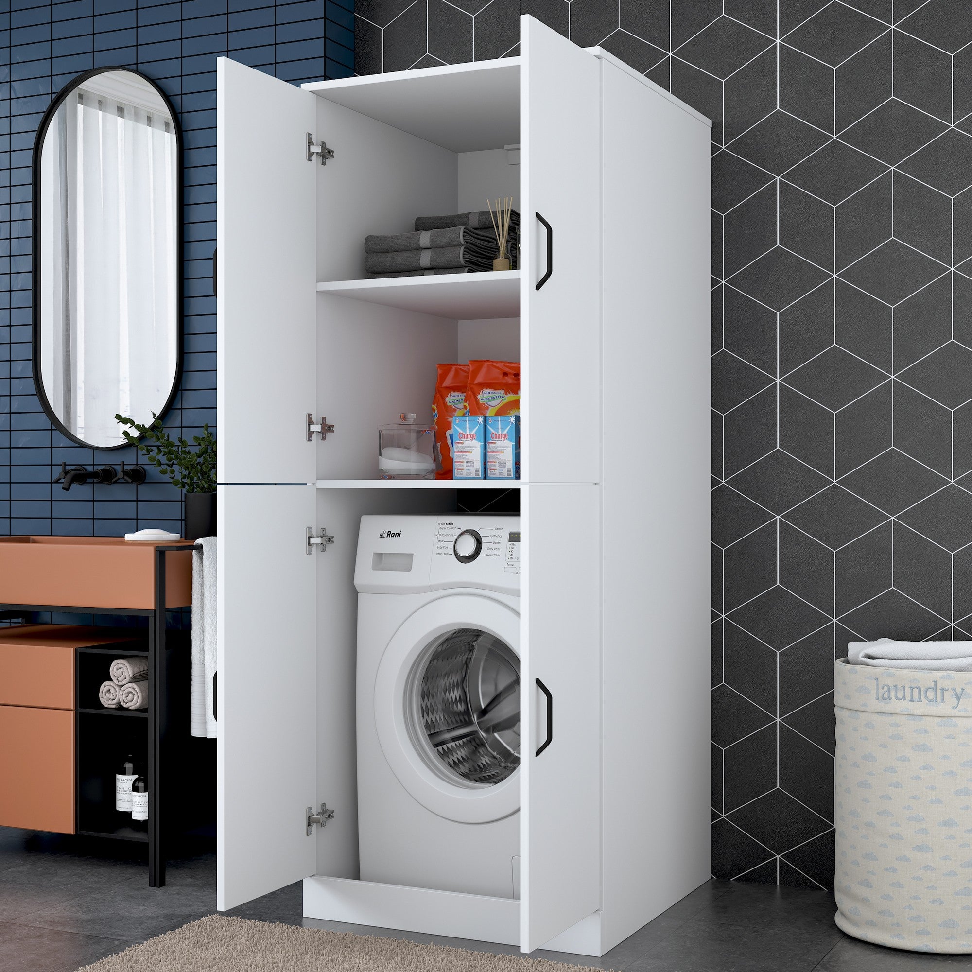 Armário para Máquina de Lavar – 70 cm x 181.8 cm x 72.5 cm – Branco – Aglomerado