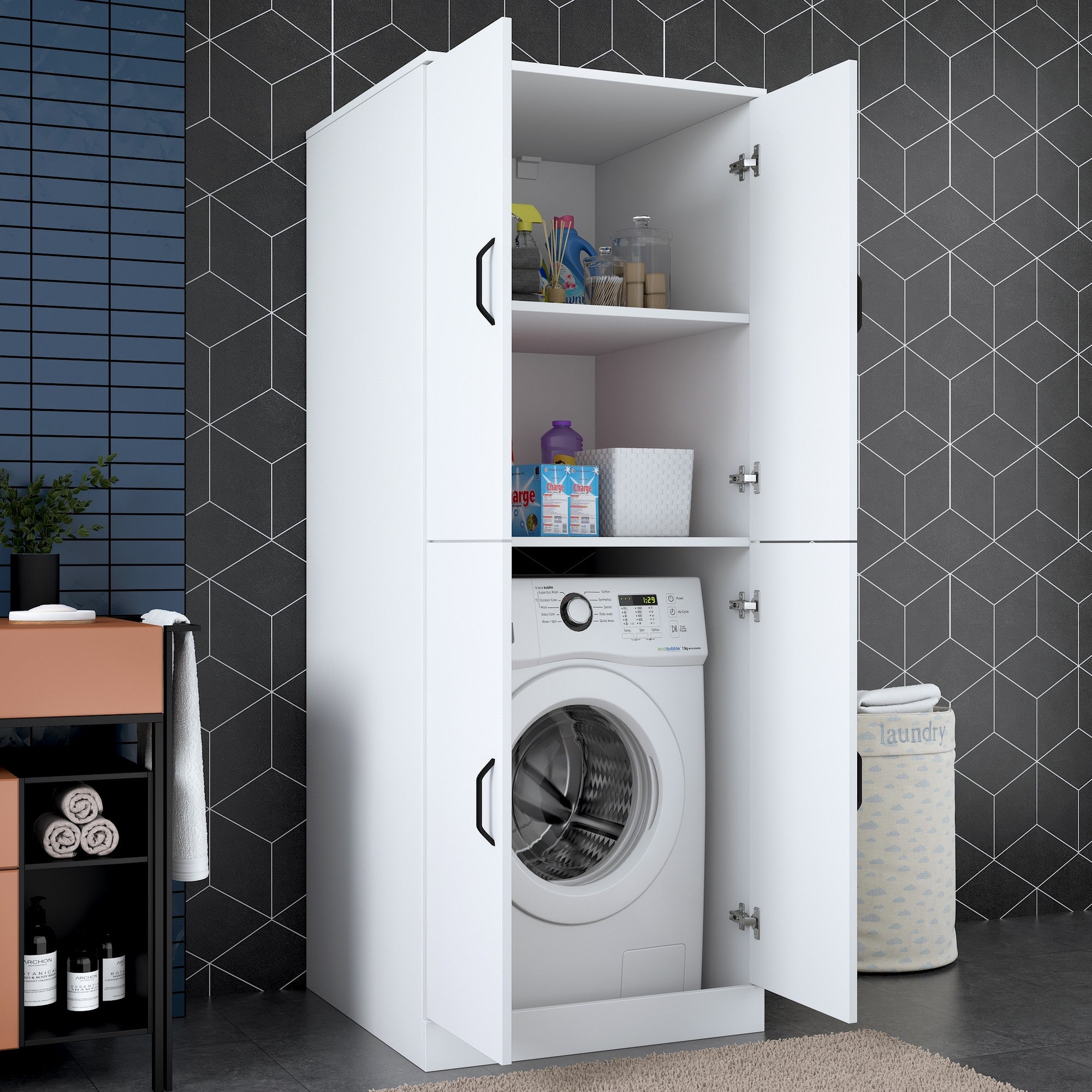 Armário para Máquina de Lavar – 70 cm x 181.8 cm x 72.5 cm – Branco – Aglomerado