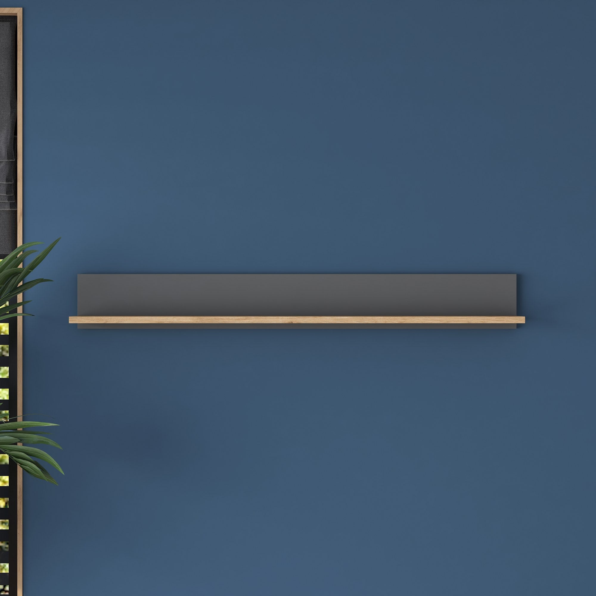 Prateleira de parede elegante, nogueira e antracite, 120 x 15 x 14,8 cm | Painel de partículas 100% revestido de melamina, 18 mm de espessura | Perfeito para decoração e organização de casa moderna