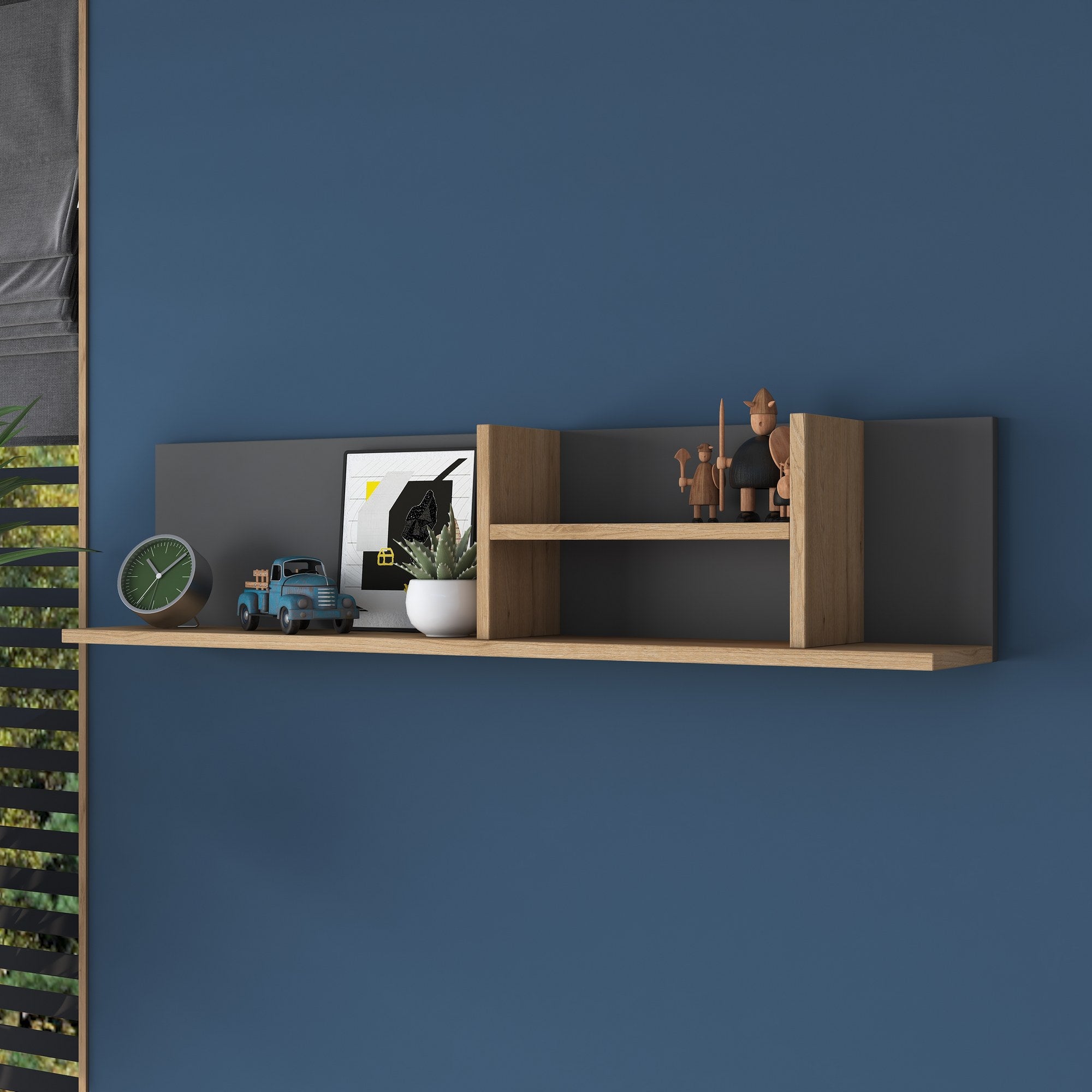 Prateleira de parede elegante, nogueira e antracite, 120 x 25 x 19,8 cm | Painel de partículas 100% revestido de melamina, 18 mm de espessura | Perfeito para decoração e armazenamento de casa moderna