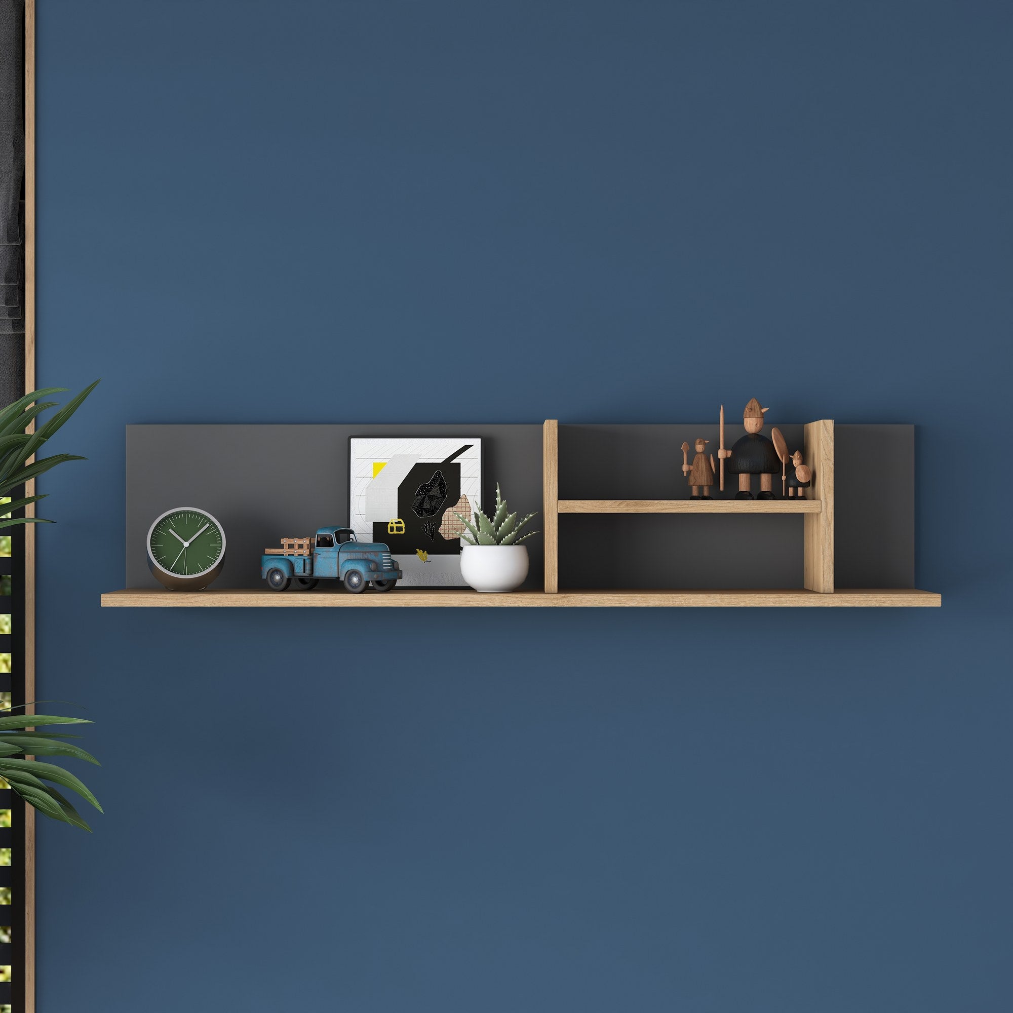 Prateleira de parede elegante, nogueira e antracite, 120 x 25 x 19,8 cm | Painel de partículas 100% revestido de melamina, 18 mm de espessura | Perfeito para decoração e armazenamento de casa moderna