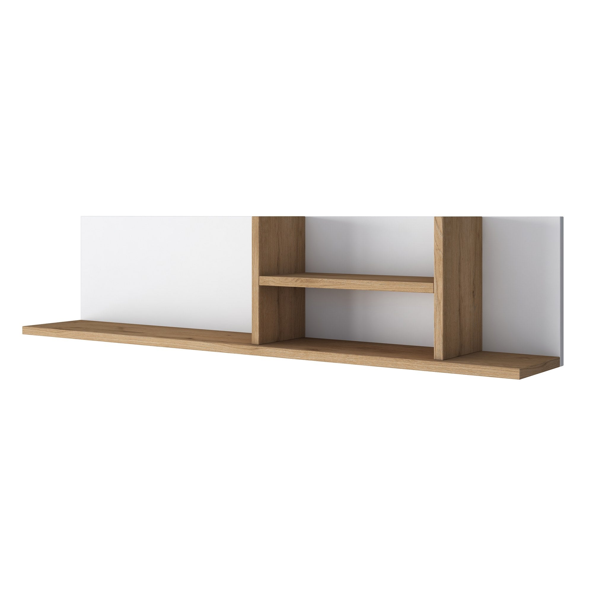 Prateleira de parede elegante, 120 cm x 25 cm x 19,8 cm, branca e nogueira | Painel de partículas 100% revestido de melamina, 18 mm de espessura | Perfeito para decoração e armazenamento de casa moderna