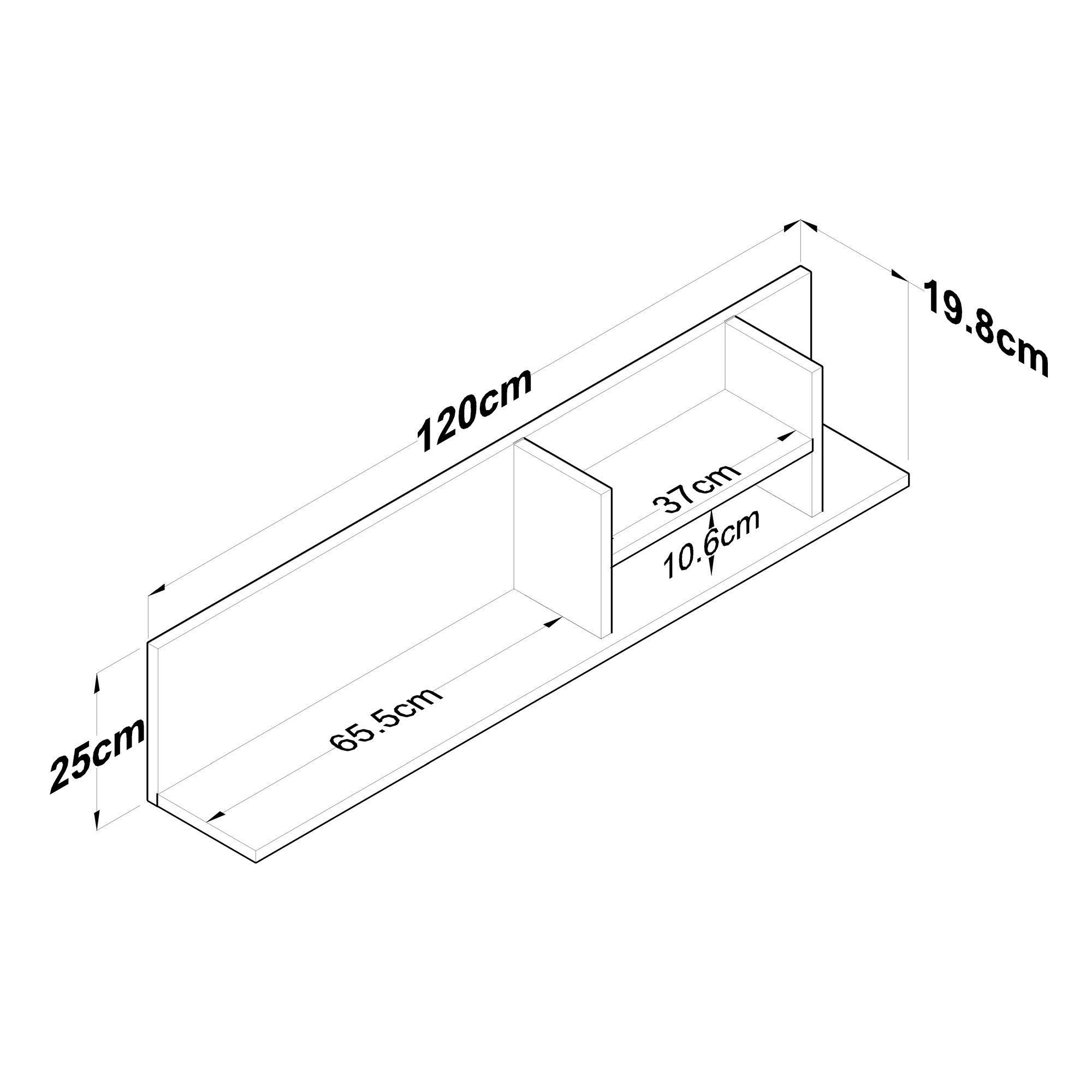 Prateleira de parede elegante, 120 cm x 25 cm x 19,8 cm, branca e nogueira | Painel de partículas 100% revestido de melamina, 18 mm de espessura | Perfeito para decoração e armazenamento de casa moderna