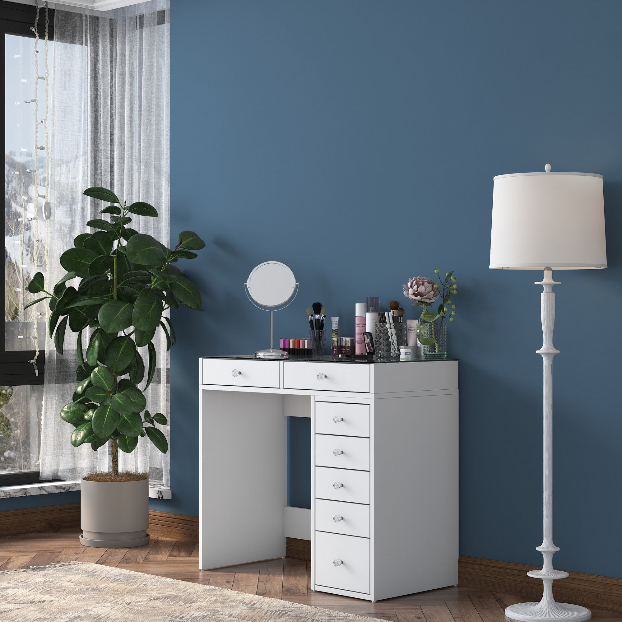 Toucador – 90 x 44,5 x 79,8 cm – Branca – Painel de partículas revestido em melamina