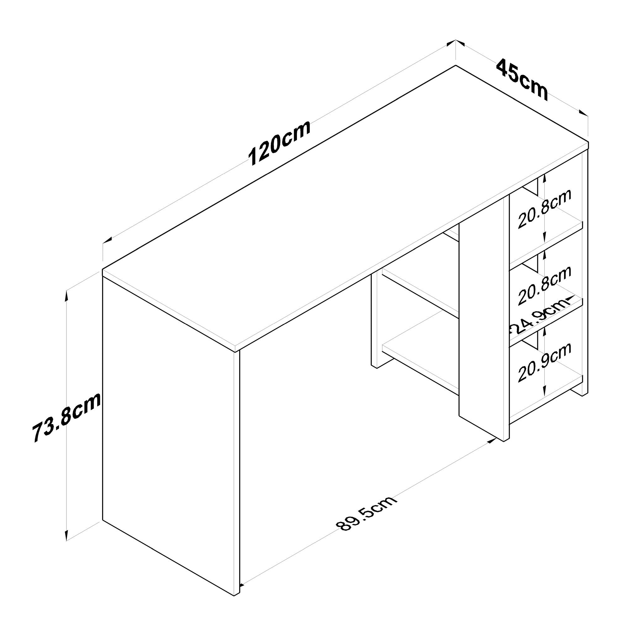 Secretária de Estudo – 120 x 73,8 x 45 cm – Nogueira e Antracite – Painel de Partículas com Revestimento em Melamina