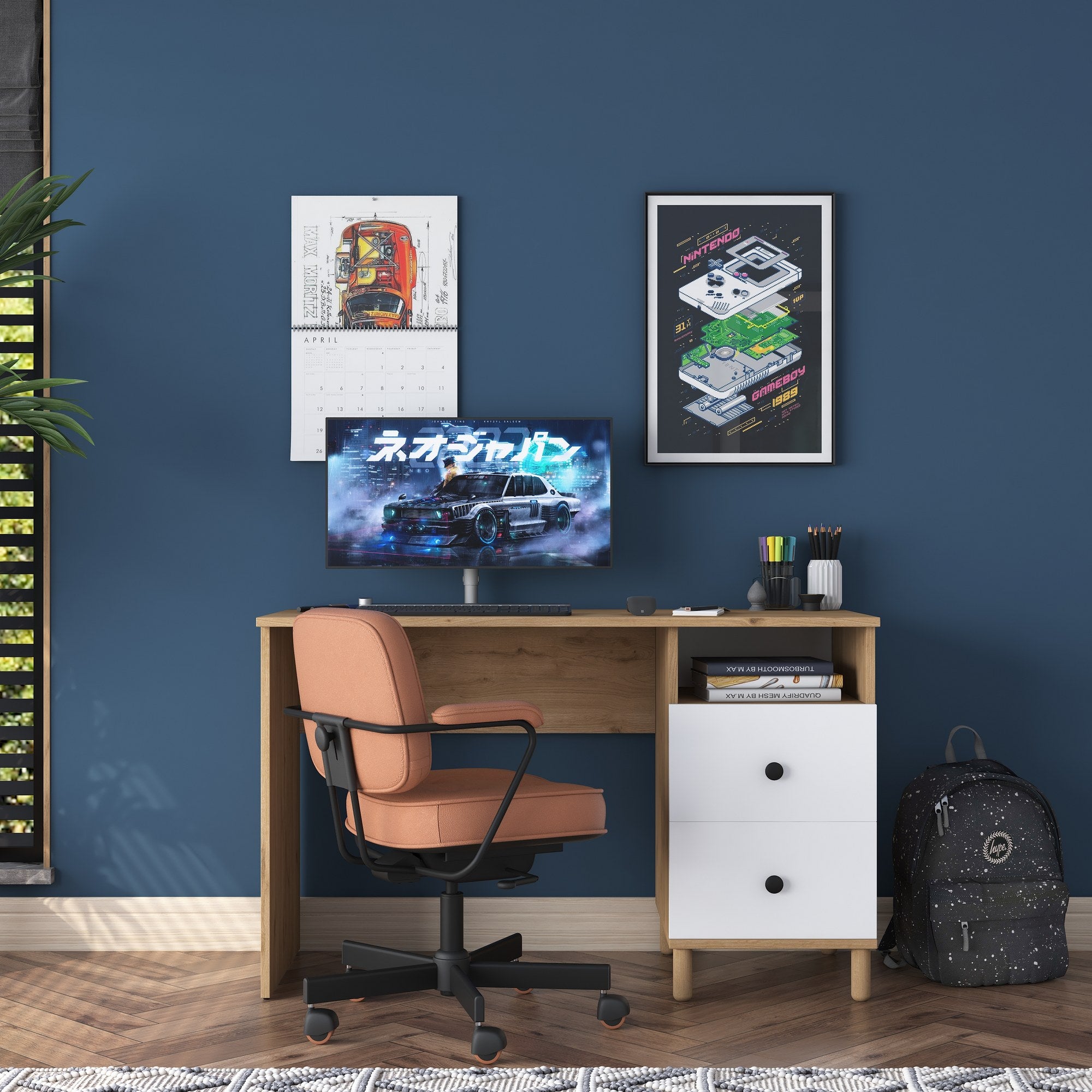 Secretária de Estudo – 120 x 50 x 73,8 cm – Nogueira e Branco – Painéis de Partículas Revestidos a Melamina